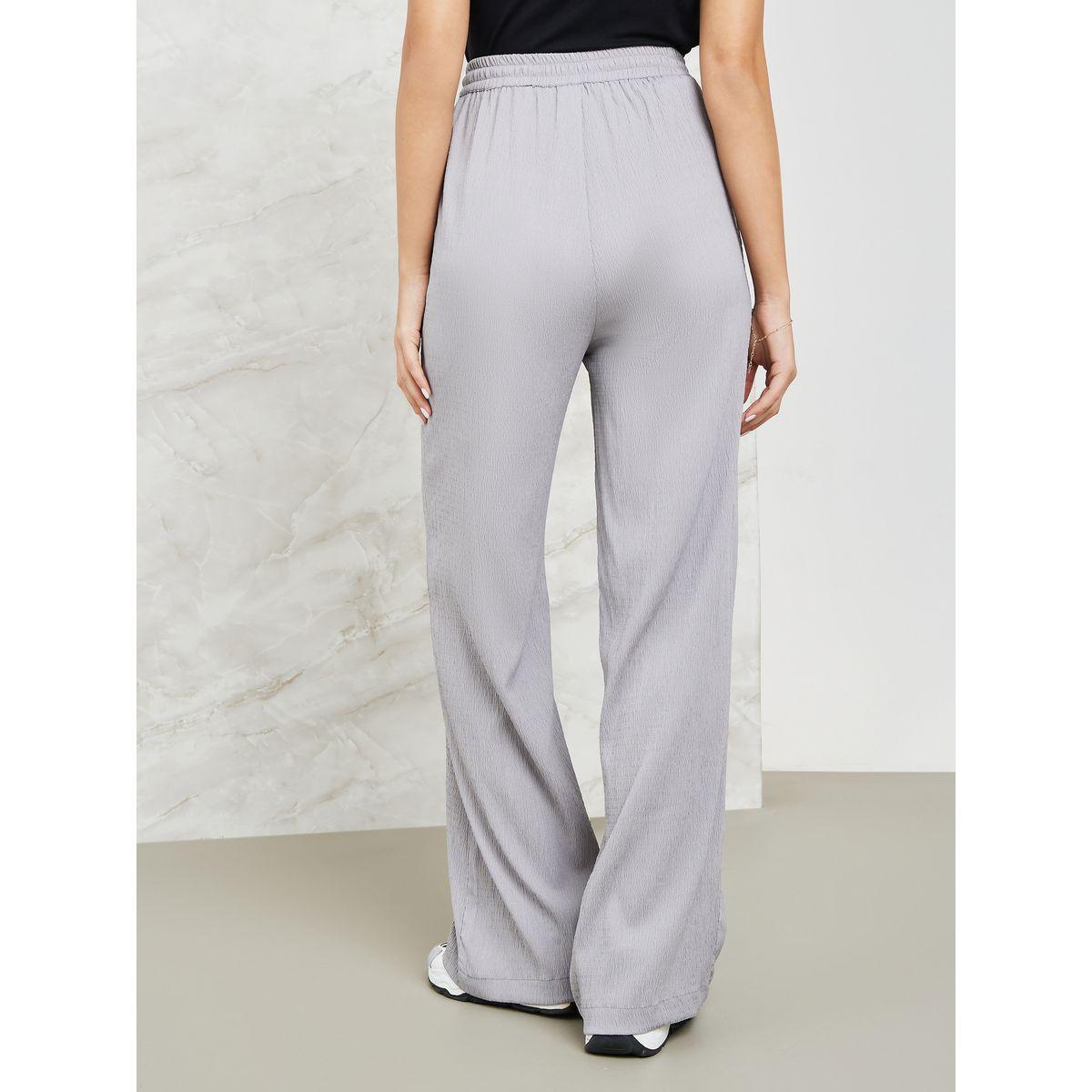 Styli Textured Wide Leg Pants with Side Pocket-women-clothing-bottoms-trousers-image-4