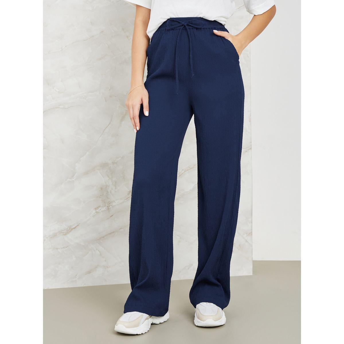 Styli Textured Wide Leg Pants with Side Pocket-women-clothing-bottoms-trousers-image-2