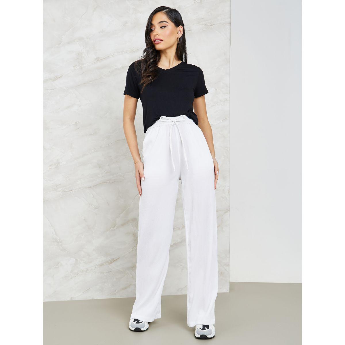 Styli Textured Wide Leg Pants with Side Pocket-women-clothing-bottoms-trousers-image-1