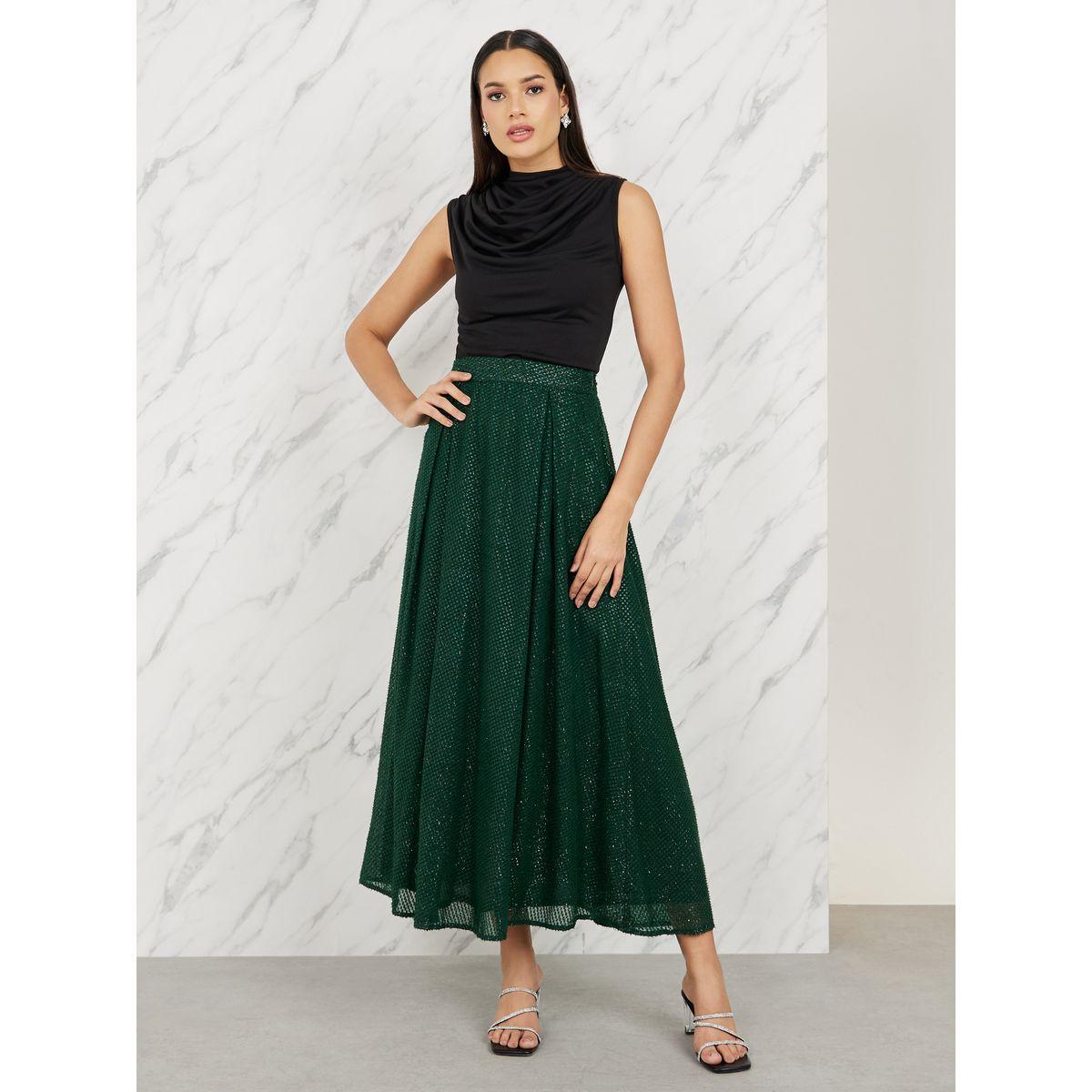 Styli Dobby Textured Bow Pleat A-Line Maxi Skirt-women-clothing-bottoms-skirts-image-2