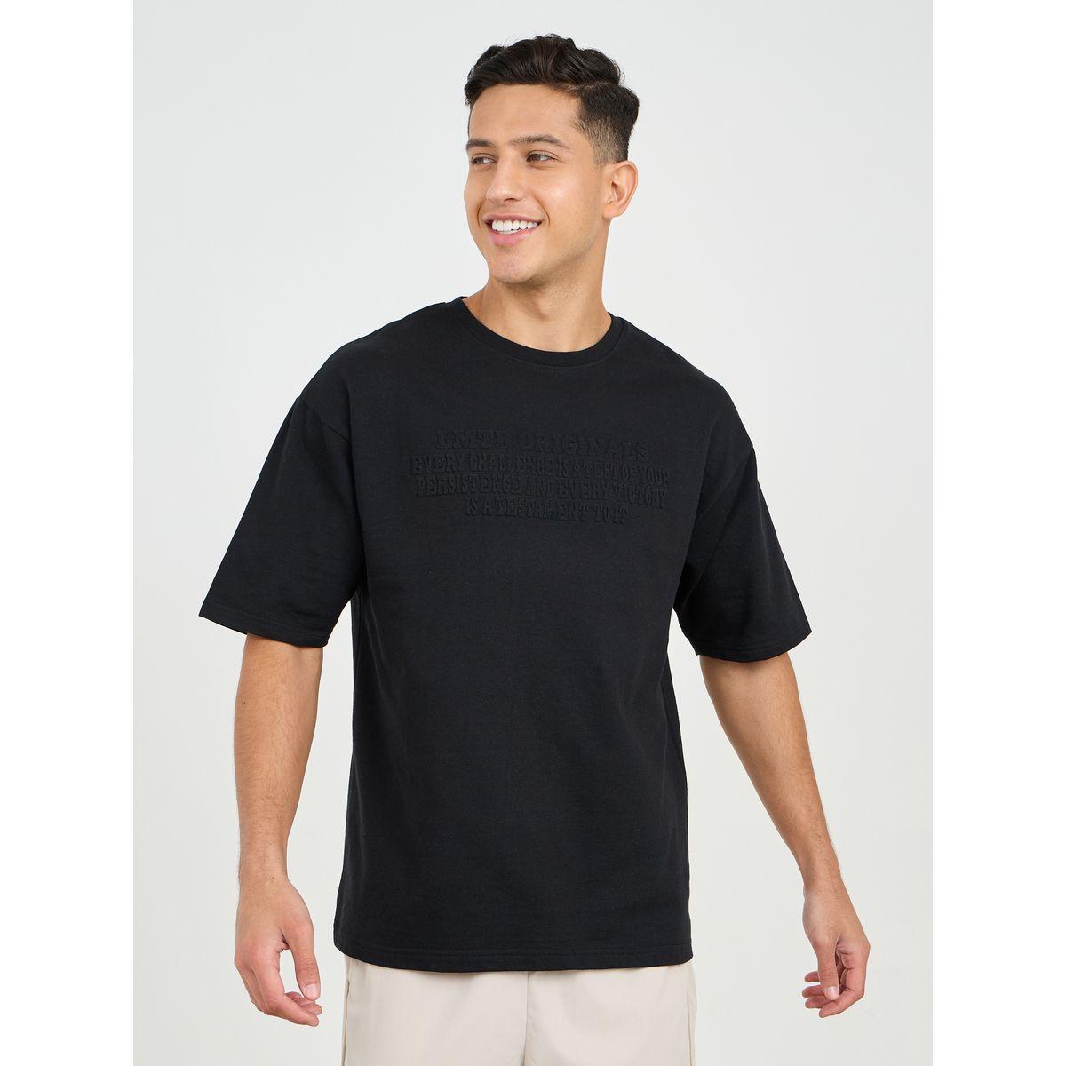 Styli Oversized Chest Tonal Embossed Print Terry T-Shirt-men-clothing-tshirtsandpolos-tshirts-image-1