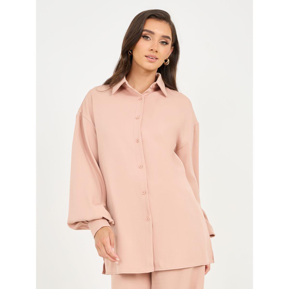 Styli Solid Oversized Longline Shirt & Wide Leg Pant Co-Ords-women-clothing-coordsets-image-3