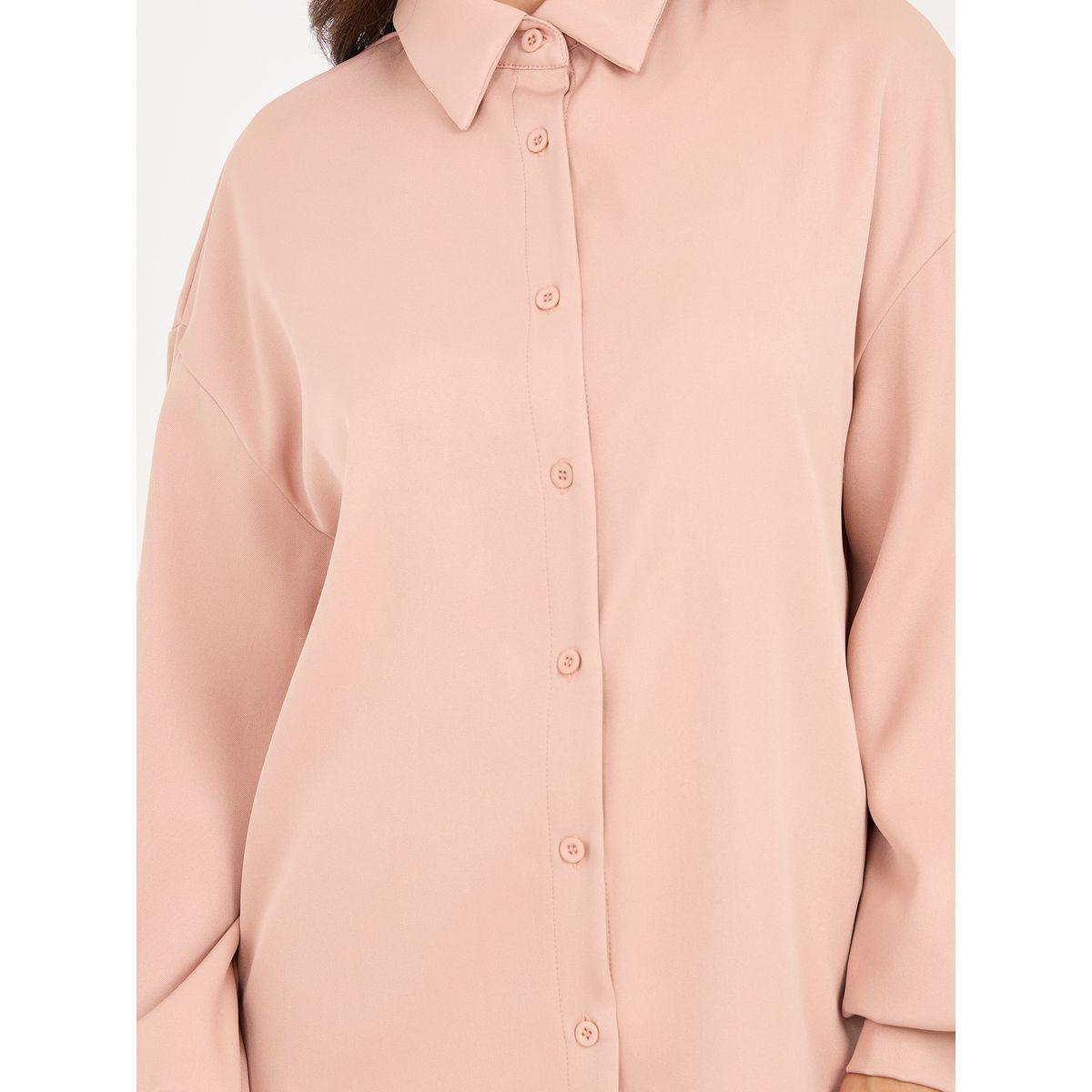 Styli Solid Oversized Longline Shirt & Wide Leg Pant Co-Ords-women-clothing-coordsets-image-4
