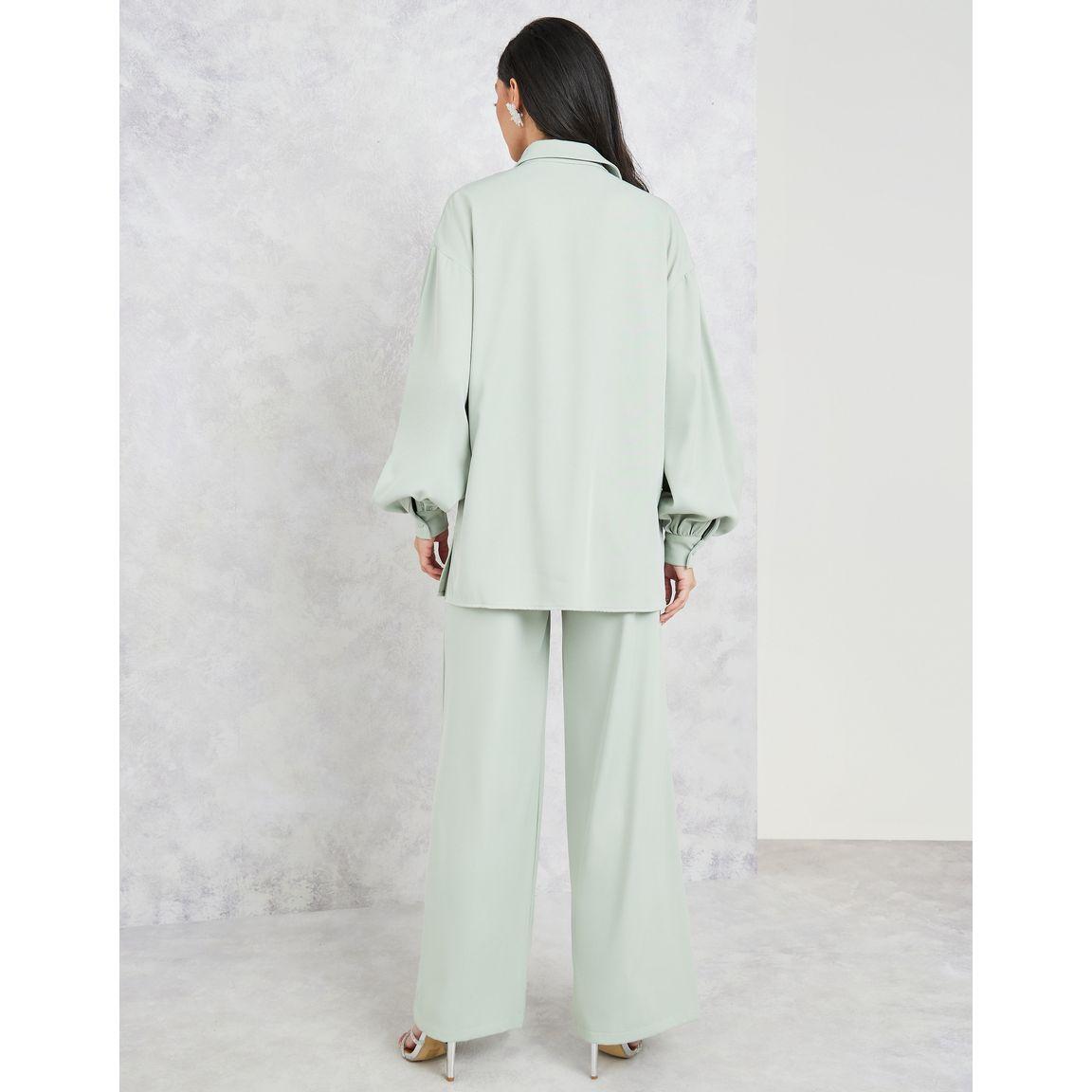 Styli Solid Oversized Longline Shirt & Wide Leg Pant Co-Ords-women-clothing-coordsets-image-4