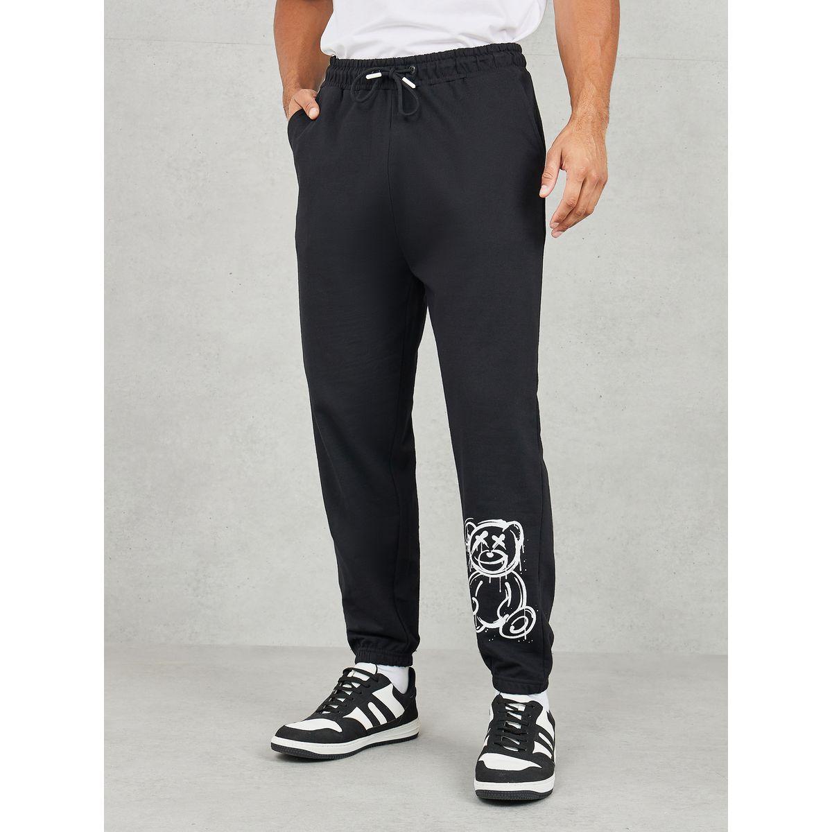 Styli Oversized Teddy Print Jogger with Drawcord Waistband-men-clothing-bottoms-joggers-image-1