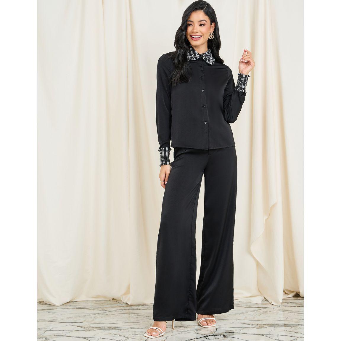 Styli Tweed Collared Shirt & Pants Co-Ord-women-clothing-coordsets-image-1