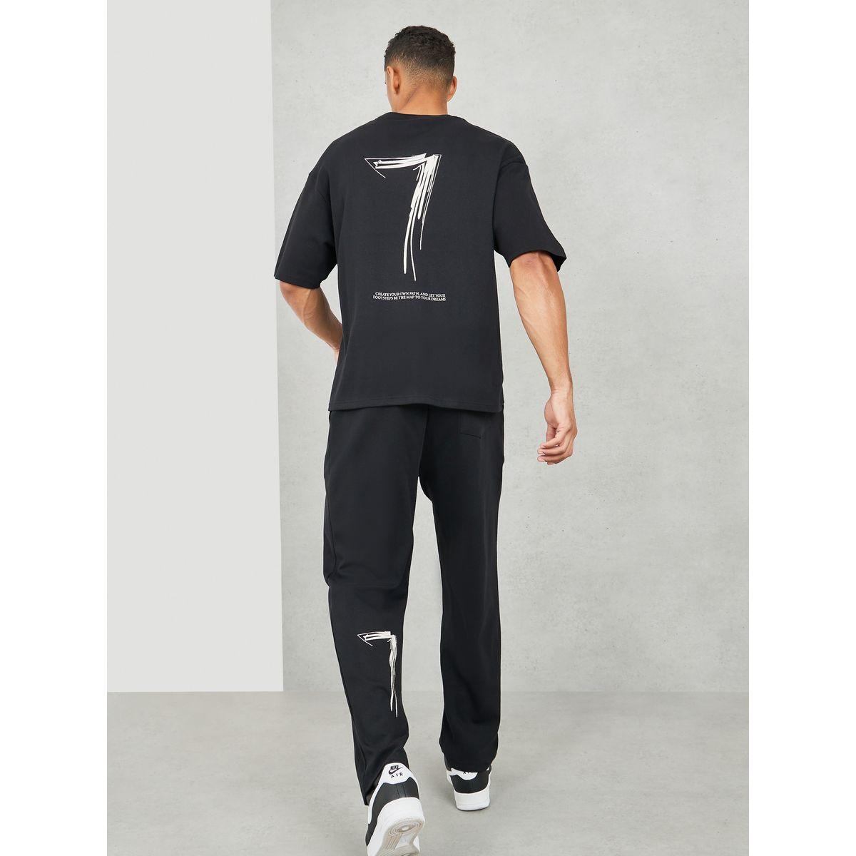 Styli Oversized Varsity Back Print T-shirt and Open Hem Relaxed Jogger Interlock Co-ords Set-men-clothing-coordsets-image-1