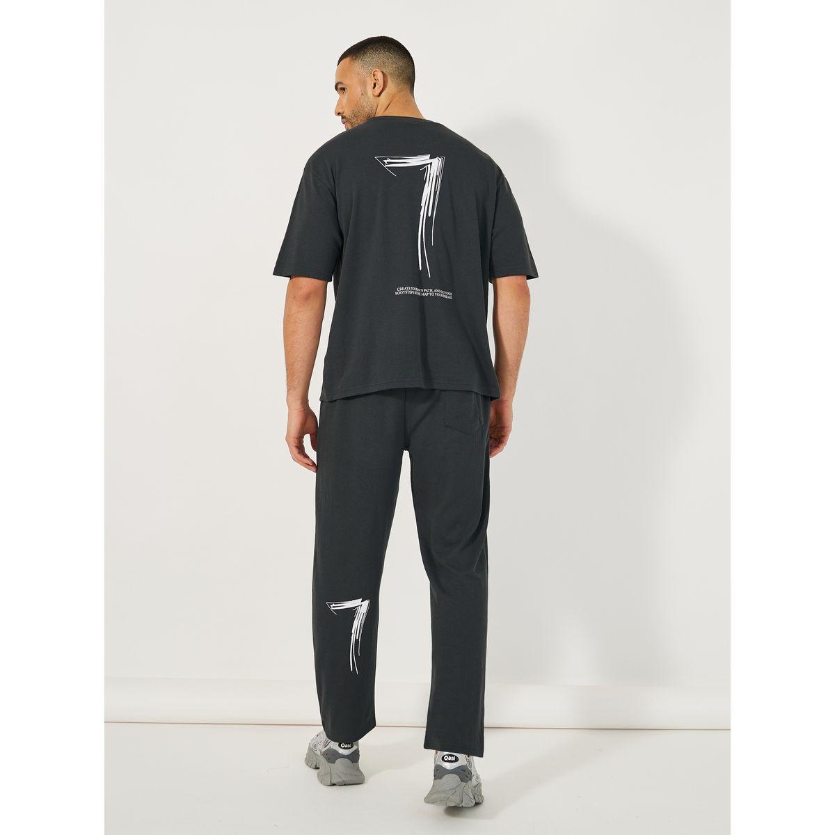 Styli Oversized Back Contrast Print T-Shirt & Open Hem Interlock Joggers Co-Ords-men-clothing-coordsets-image-1