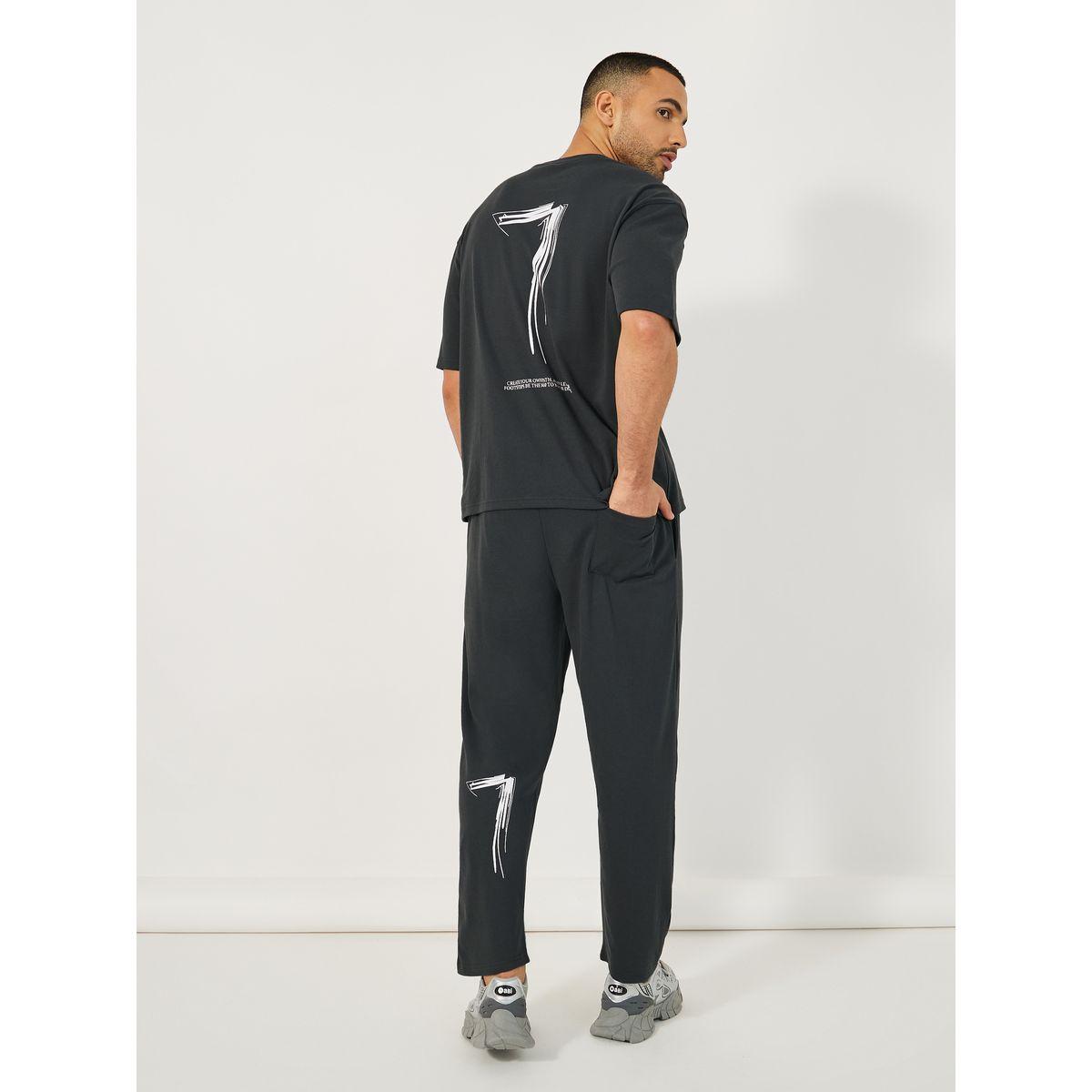 Styli Oversized Back Contrast Print T-Shirt & Open Hem Interlock Joggers Co-Ords-men-clothing-coordsets-image-5