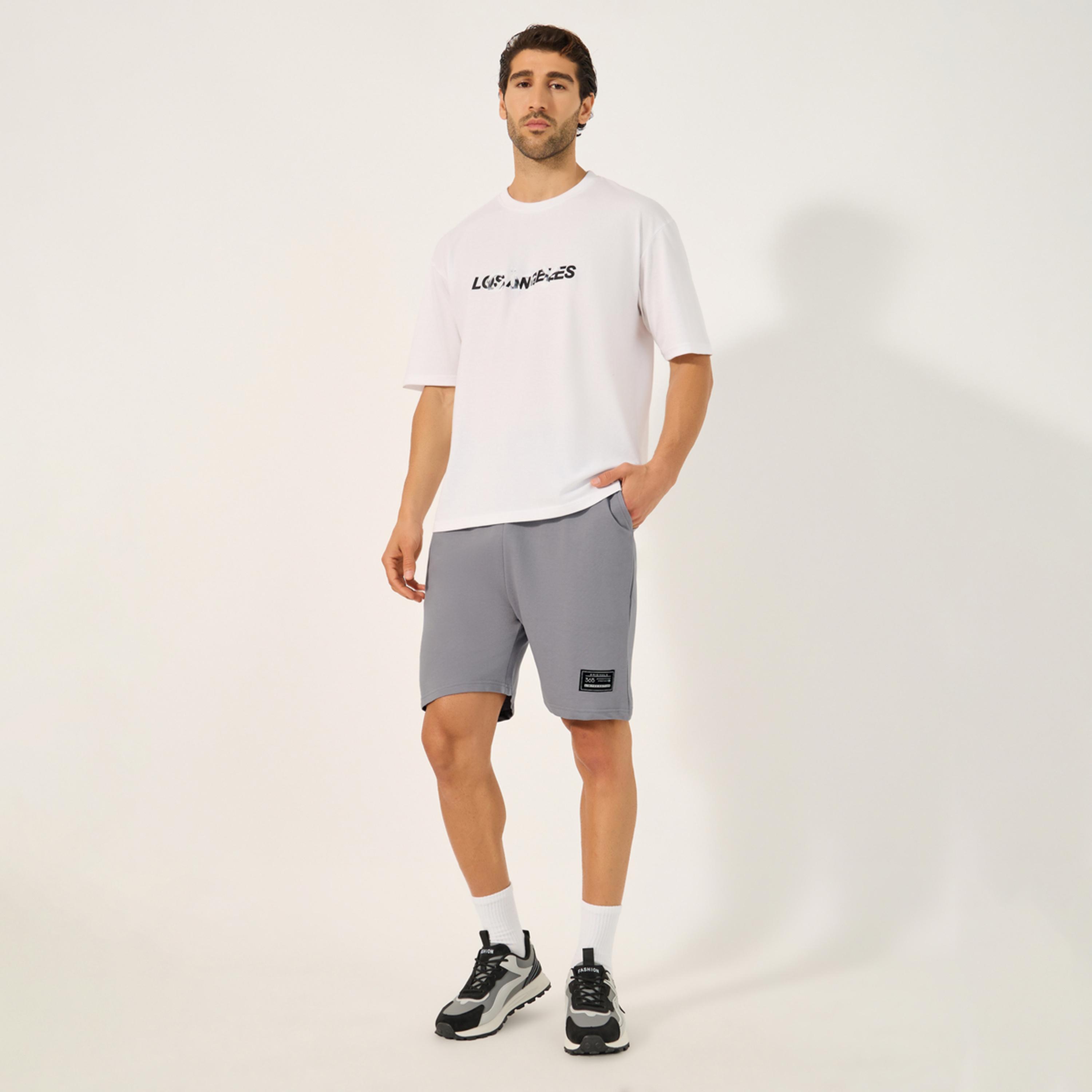 Styli Badge Detail Regular Fit Terry Shorts-men-clothing-bottoms-shorts-image-2