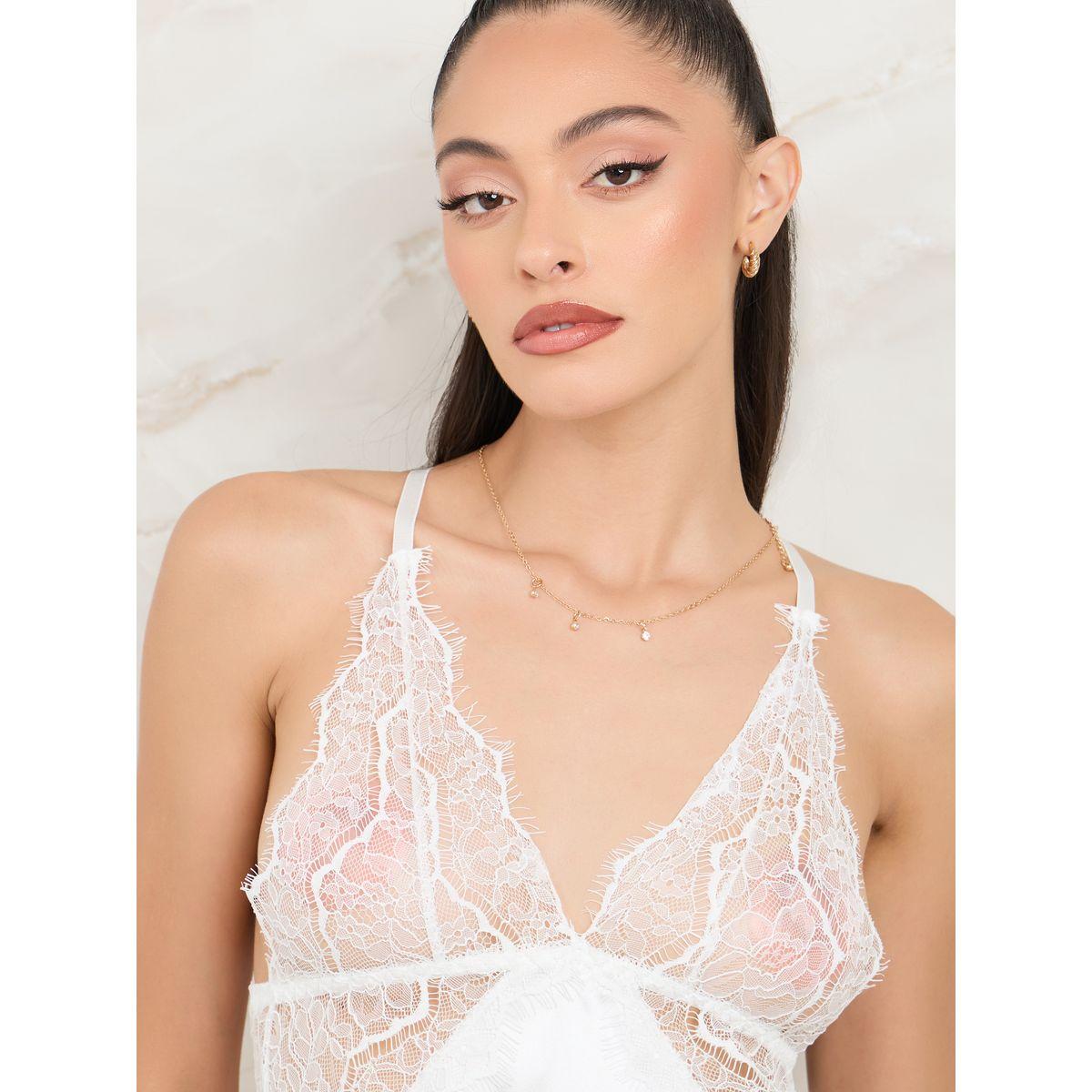 Styli Floral Lace Satin Side Slip Dress with Back Cross Detail-women-clothing-lingerie-babydollsandbodysuits-image-2