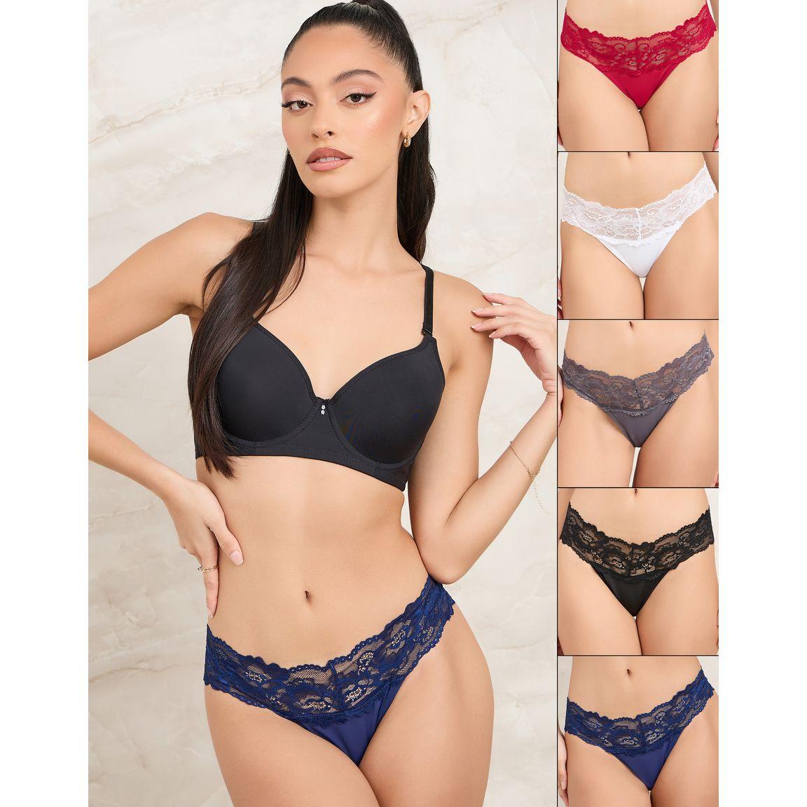 Styli Pack of 5 - Scalloped Edge Wide Lace Trim Waistband Thong-women-clothing-lingerie-panties-image-1