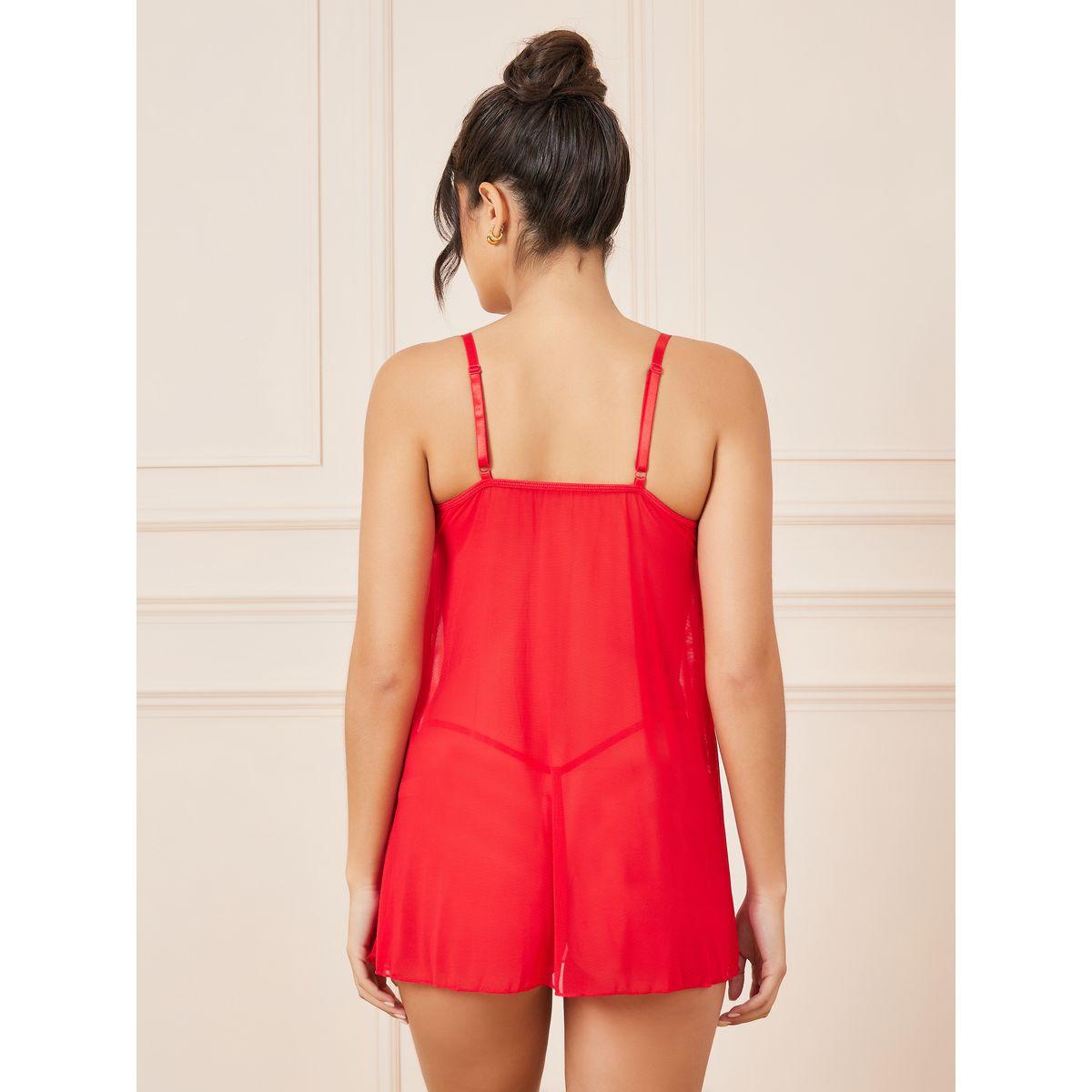 Styli Contrast Lace Cup Satin Bow Mesh Slip Dress-women-clothing-lingerie-babydollsandbodysuits-image-4