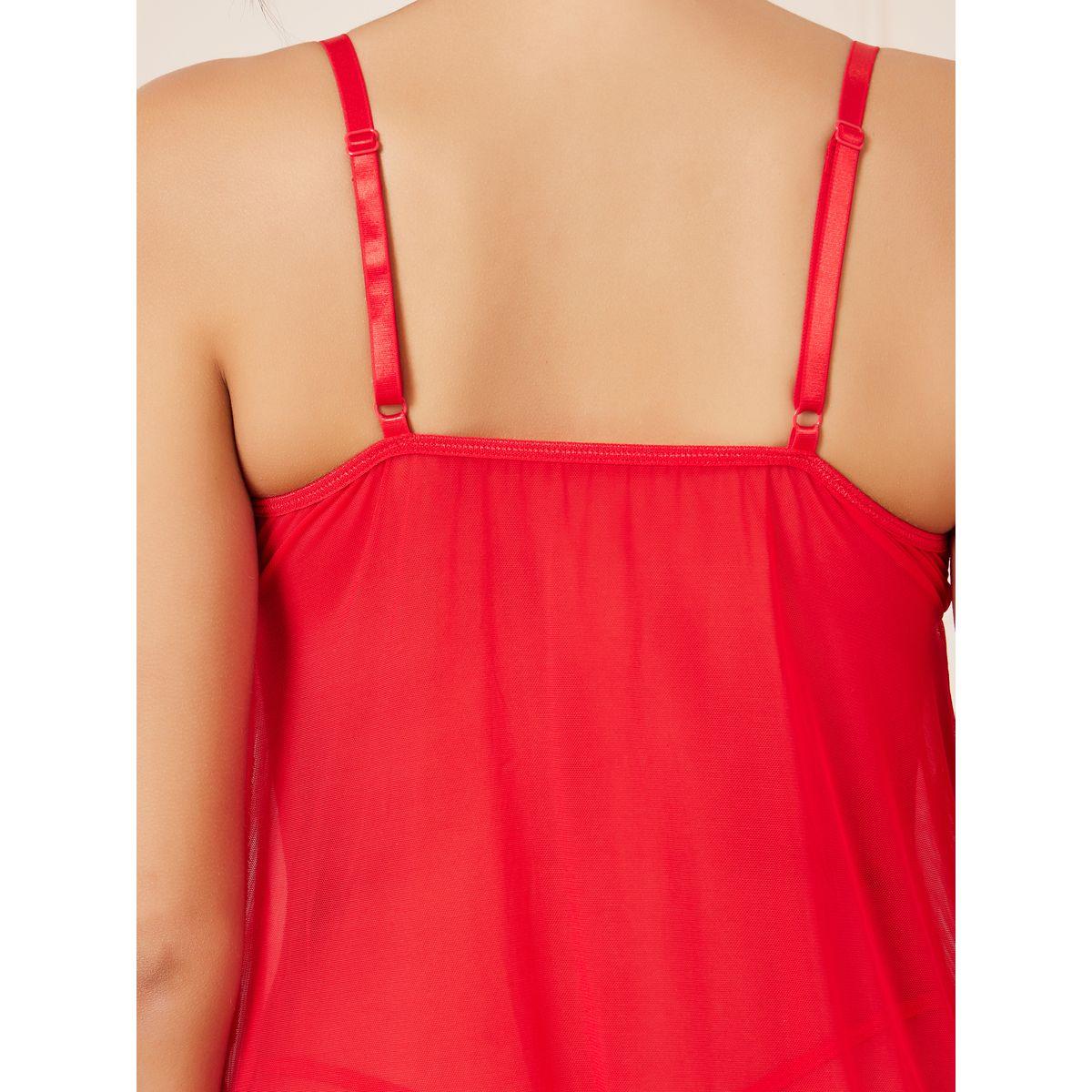 Styli Contrast Lace Cup Satin Bow Mesh Slip Dress-women-clothing-lingerie-babydollsandbodysuits-image-5