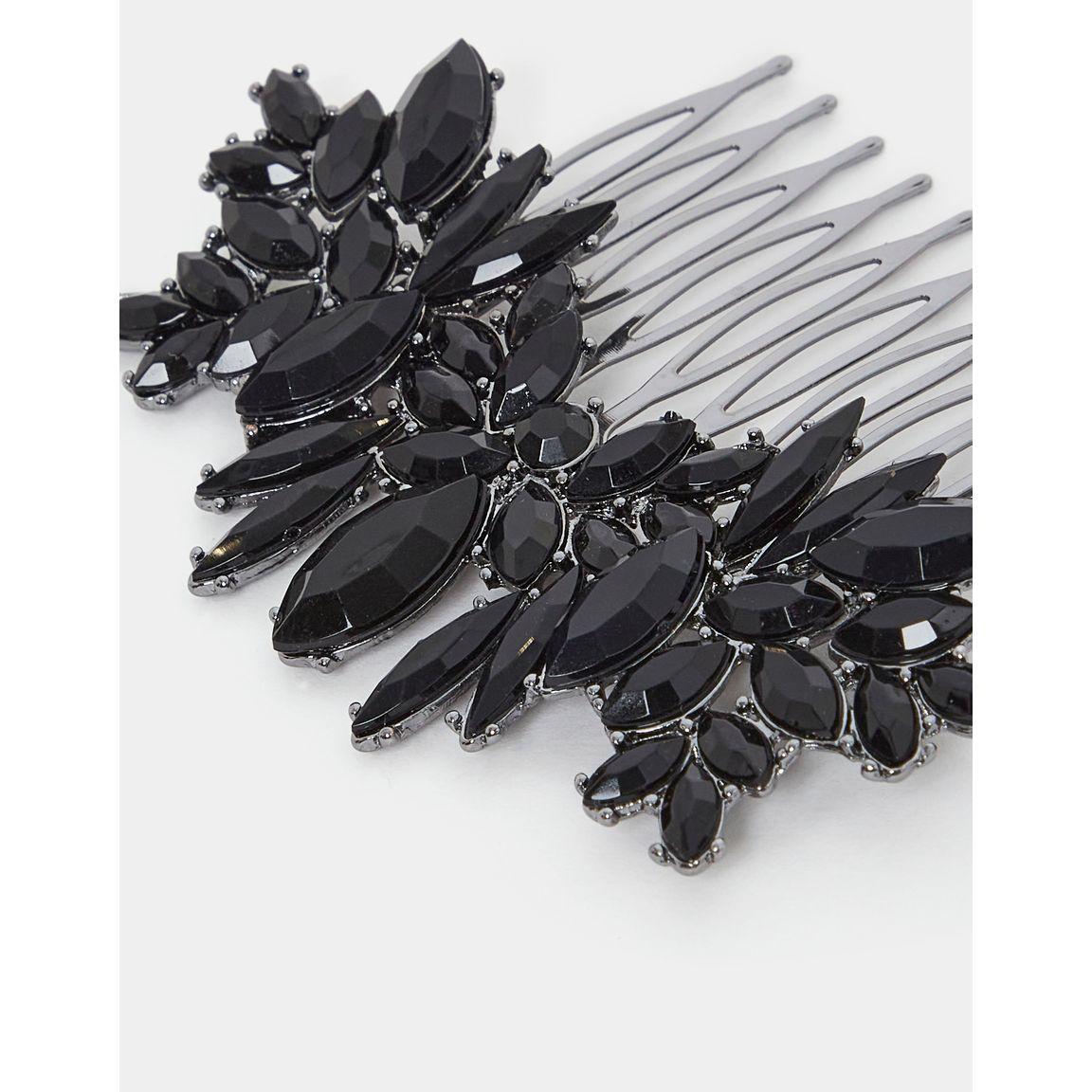 Styli Stone Embellished Metallic Hair Comb-women-hairaccessories-brushesandcombs-image-2