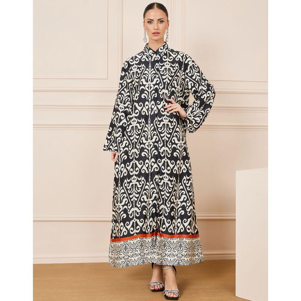 Styli All Over Print Collared Jalabiya-women-arabicclothing-jalabiyas-image-1