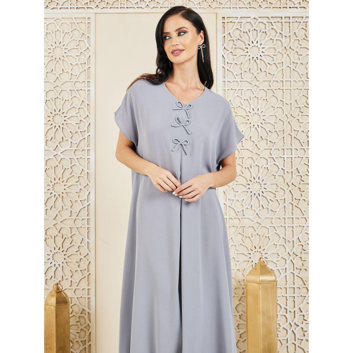 فستان مزين بربطة فيونكة واكمام قصيرة-women-arabicclothing-jalabiyas-image-3