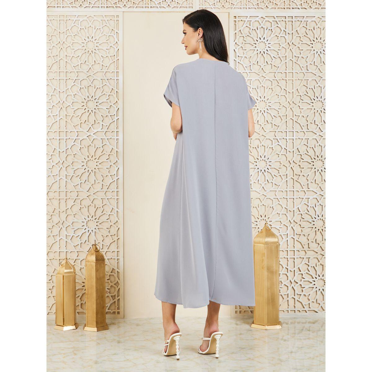 فستان مزين بربطة فيونكة واكمام قصيرة-women-arabicclothing-jalabiyas-image-4