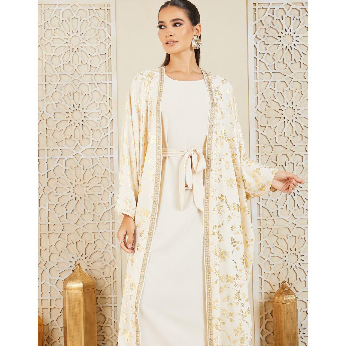 Styli Printed Abaya and Sleeveless Self Tie Up Inner Dress Set-women-arabicclothing-abayas-image-2