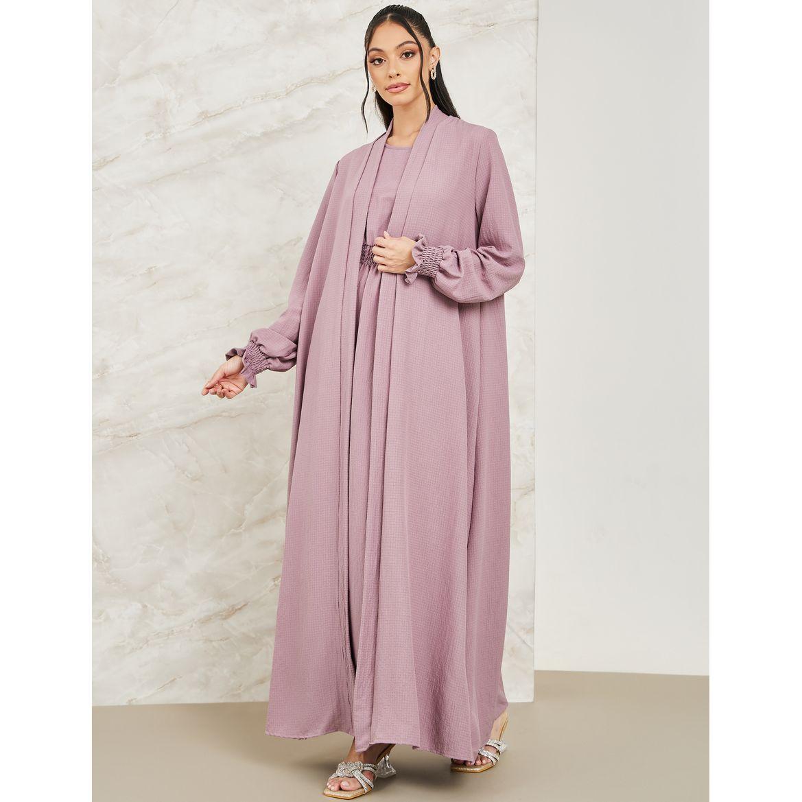 Styli Textured Abaya & Inner Dress Modest Set-women-clothing-dresses-image-1