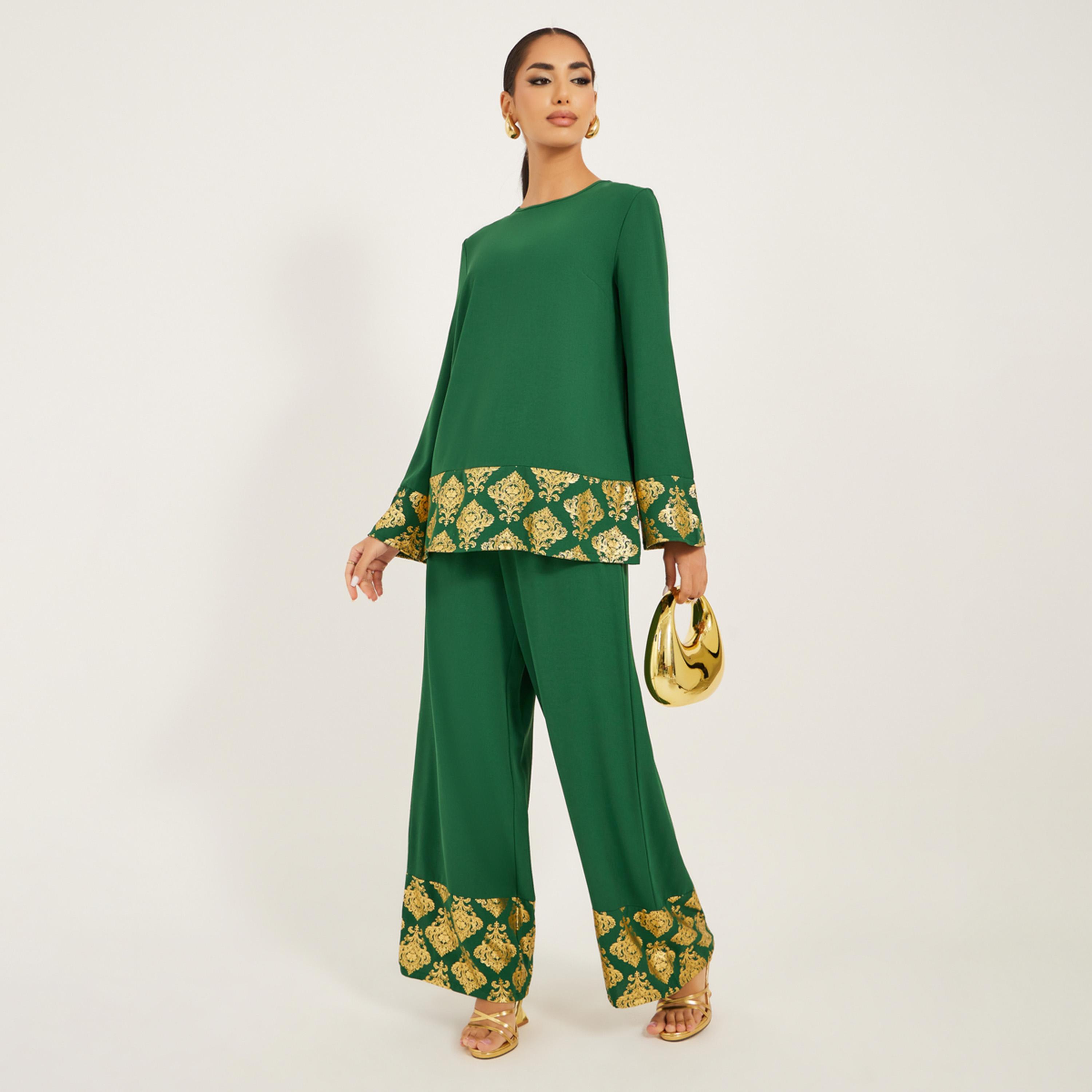 Styli Gold Border Print Top And Pant Modest Set-women-arabicclothing-sets-image-1