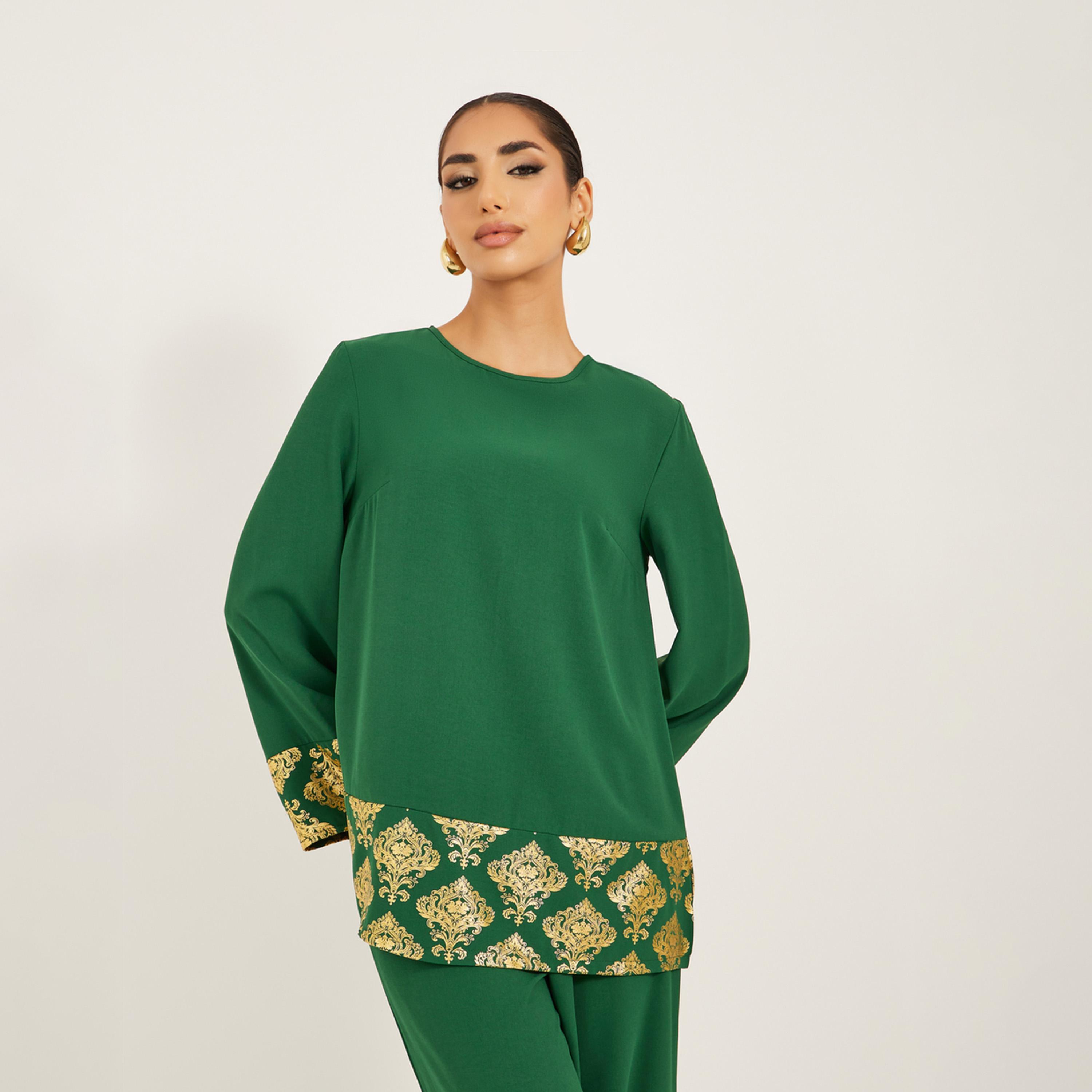 Styli Gold Border Print Top And Pant Modest Set-women-arabicclothing-sets-image-3