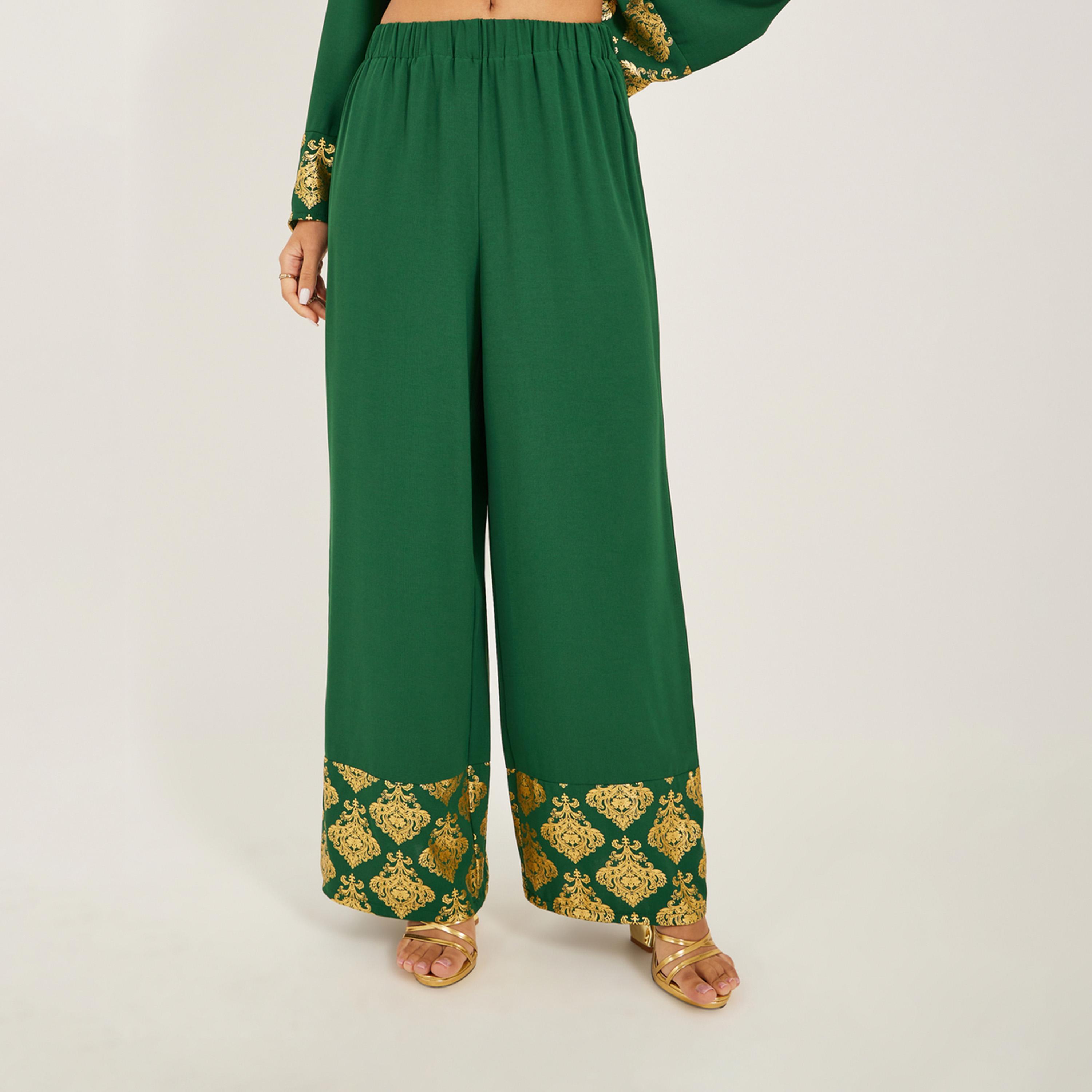ستايلي - طقم محتشم مكون من توب بطبعة حدود ذهبية مع بنطال-women-arabicclothing-sets-image-6