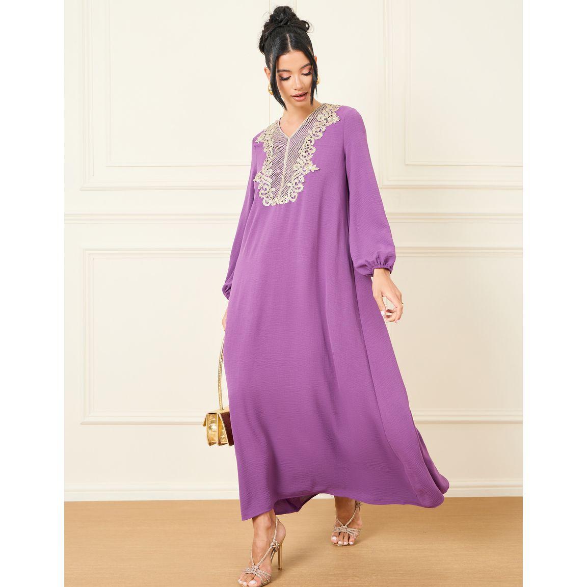 Styli Lace Detail Neckline Jalabiya-women-arabicclothing-jalabiyas-image-1