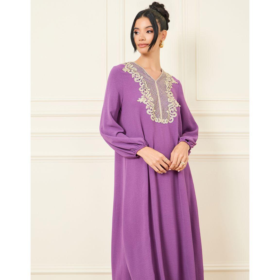 Styli Lace Detail Neckline Jalabiya-women-arabicclothing-jalabiyas-image-2