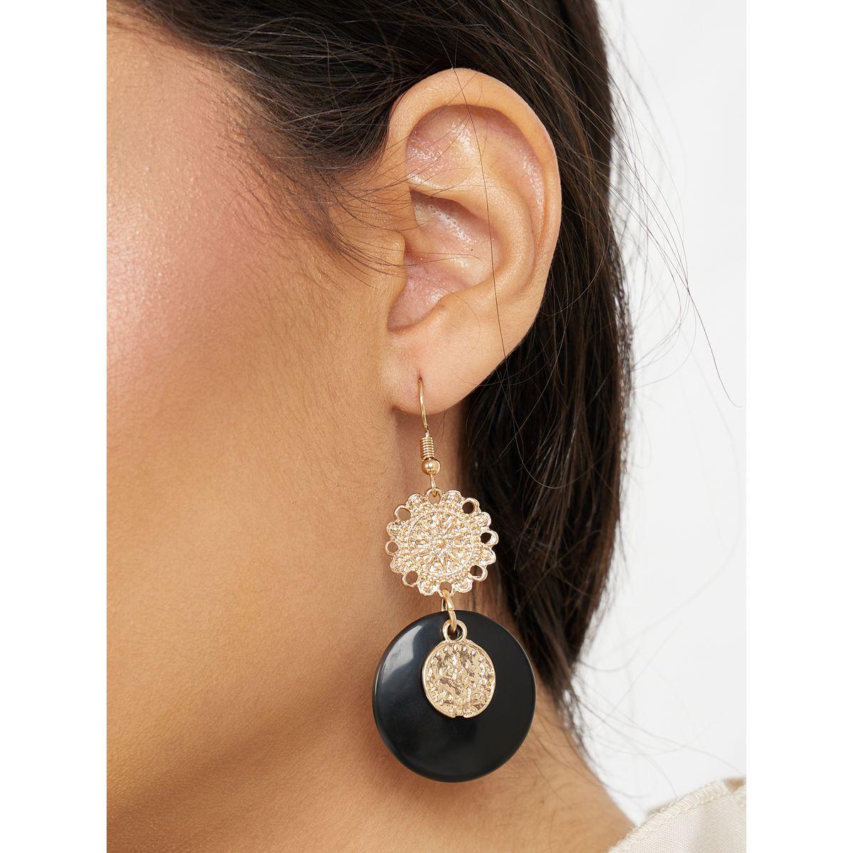 Styli Textured Coin Drop Earrings-women-watchesandjewellery-jewellery-earrings-image-2