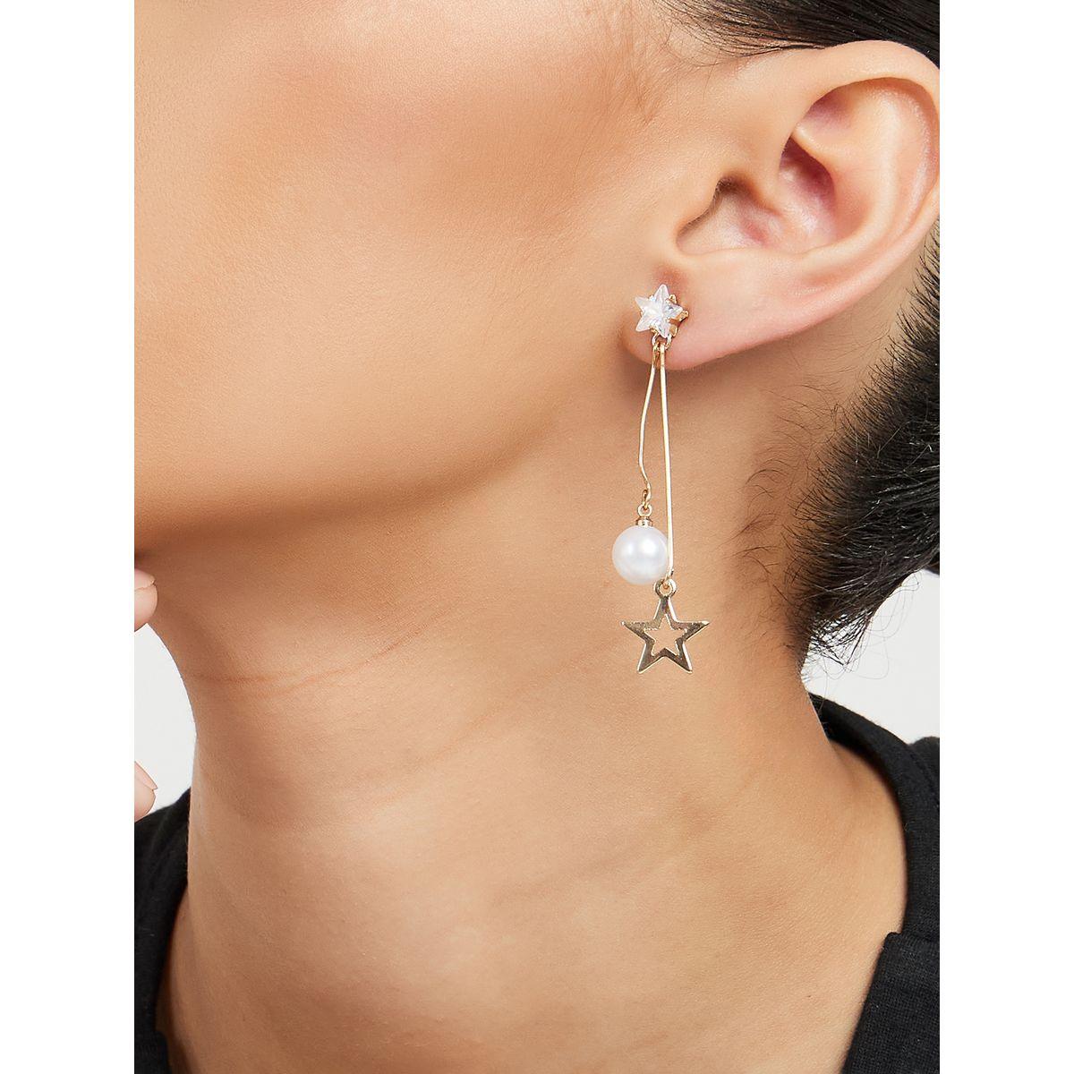 Styli Star & Pearl Drop Earrings-women-watchesandjewellery-jewellery-earrings-image-1
