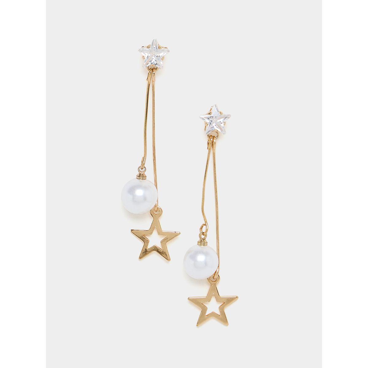 Styli Star & Pearl Drop Earrings-women-watchesandjewellery-jewellery-earrings-image-2