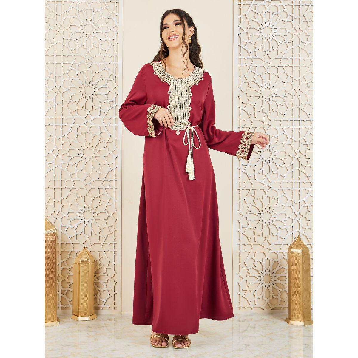 Styli Lace Detail Self Tie Up Jalabiya-women-arabicclothing-jalabiyas-image-1