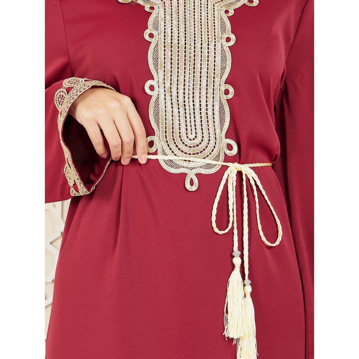 Styli Lace Detail Self Tie Up Jalabiya-women-arabicclothing-jalabiyas-image-3