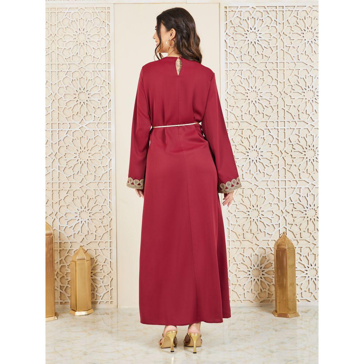 Styli Lace Detail Self Tie Up Jalabiya-women-arabicclothing-jalabiyas-image-4