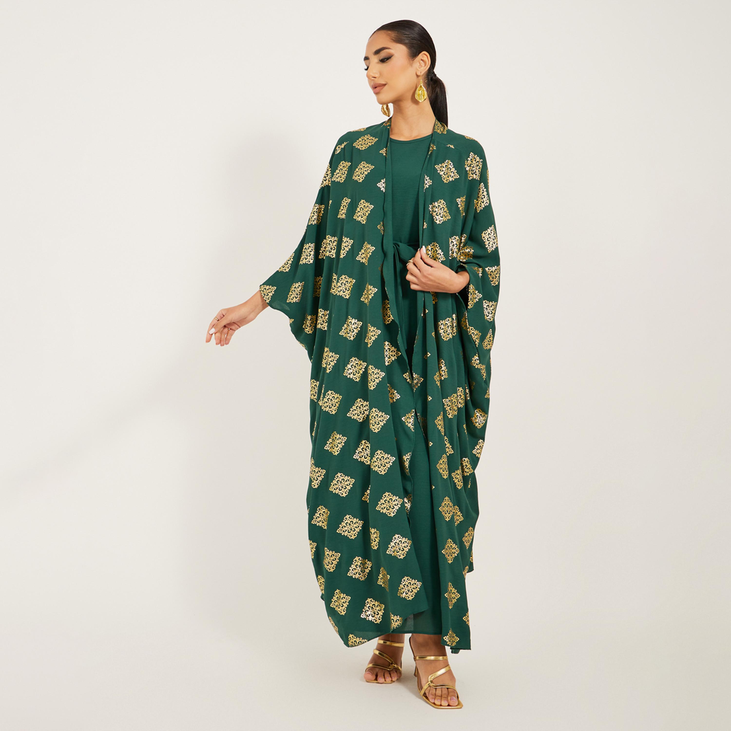 أميرة x ستايلي عباية بطبعة لامعة بأكمام وطواطية-women-arabicclothing-abayas-image-2