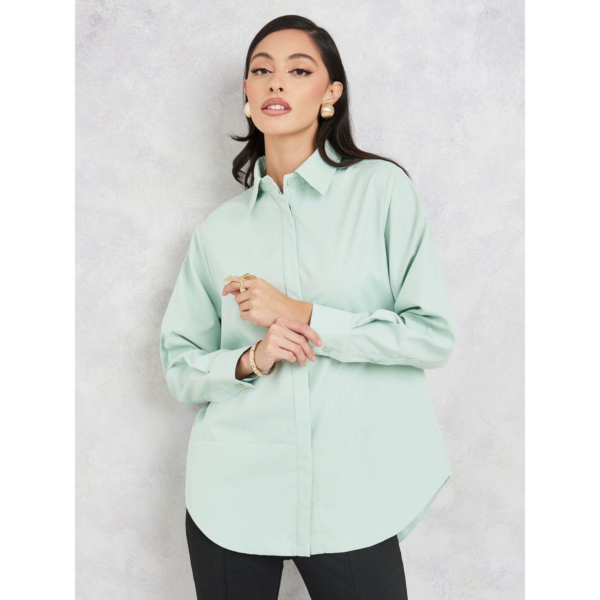 Styli Solid Collared Button Up Shirt-women-clothing-shirtsandblouses-shirts-image-1