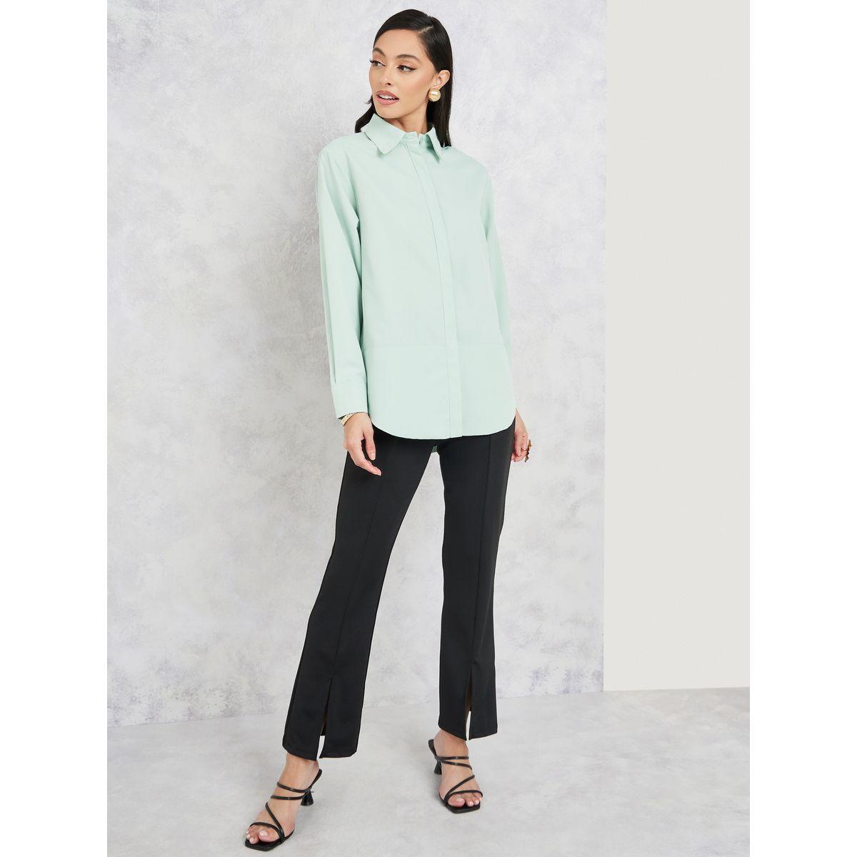 بلوزة سادة بأزرار غلق-women-clothing-shirtsandblouses-shirts-image-2