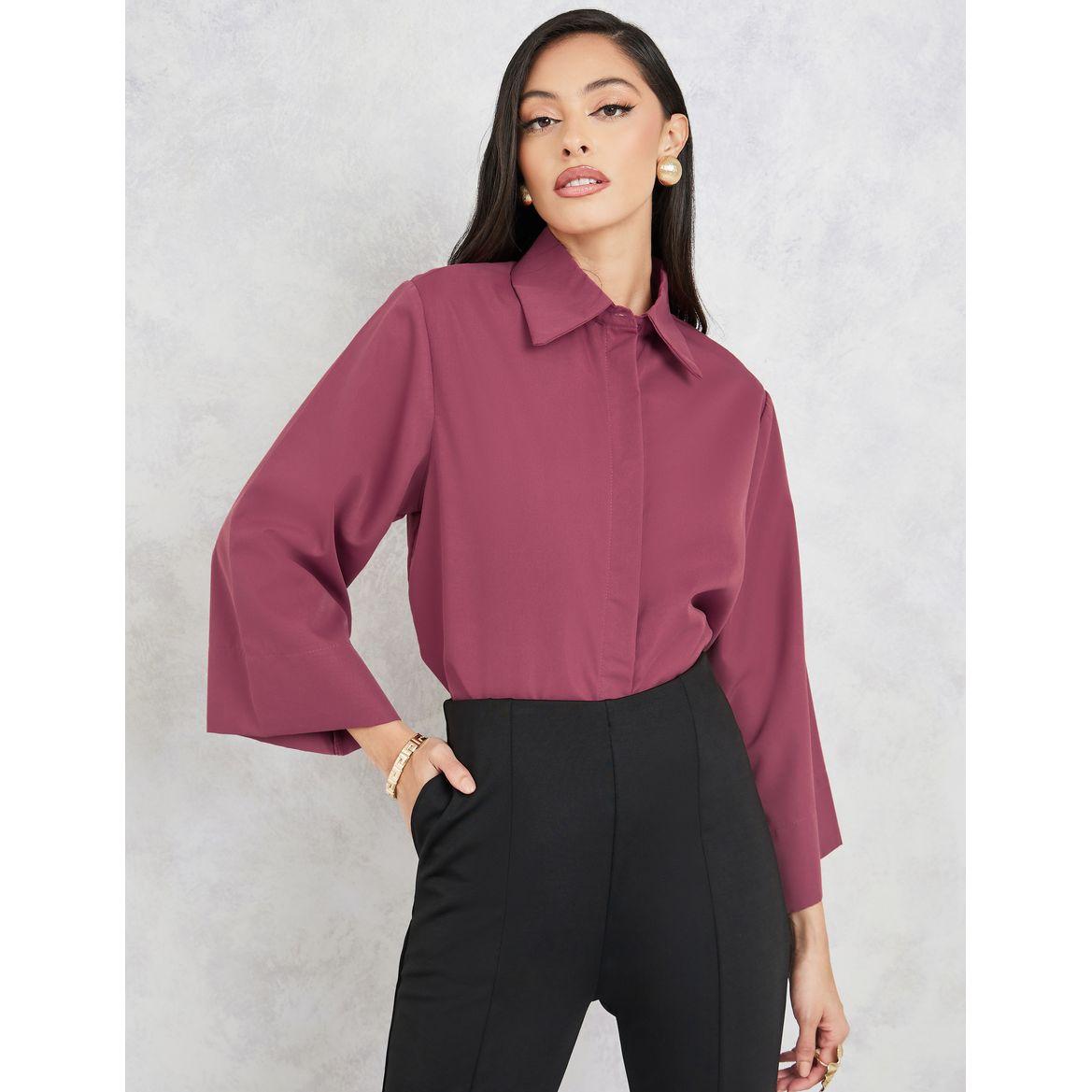 Styli Wide Sleeve Shirt with Concealed Button Placket-women-clothing-shirtsandblouses-shirts-image-1