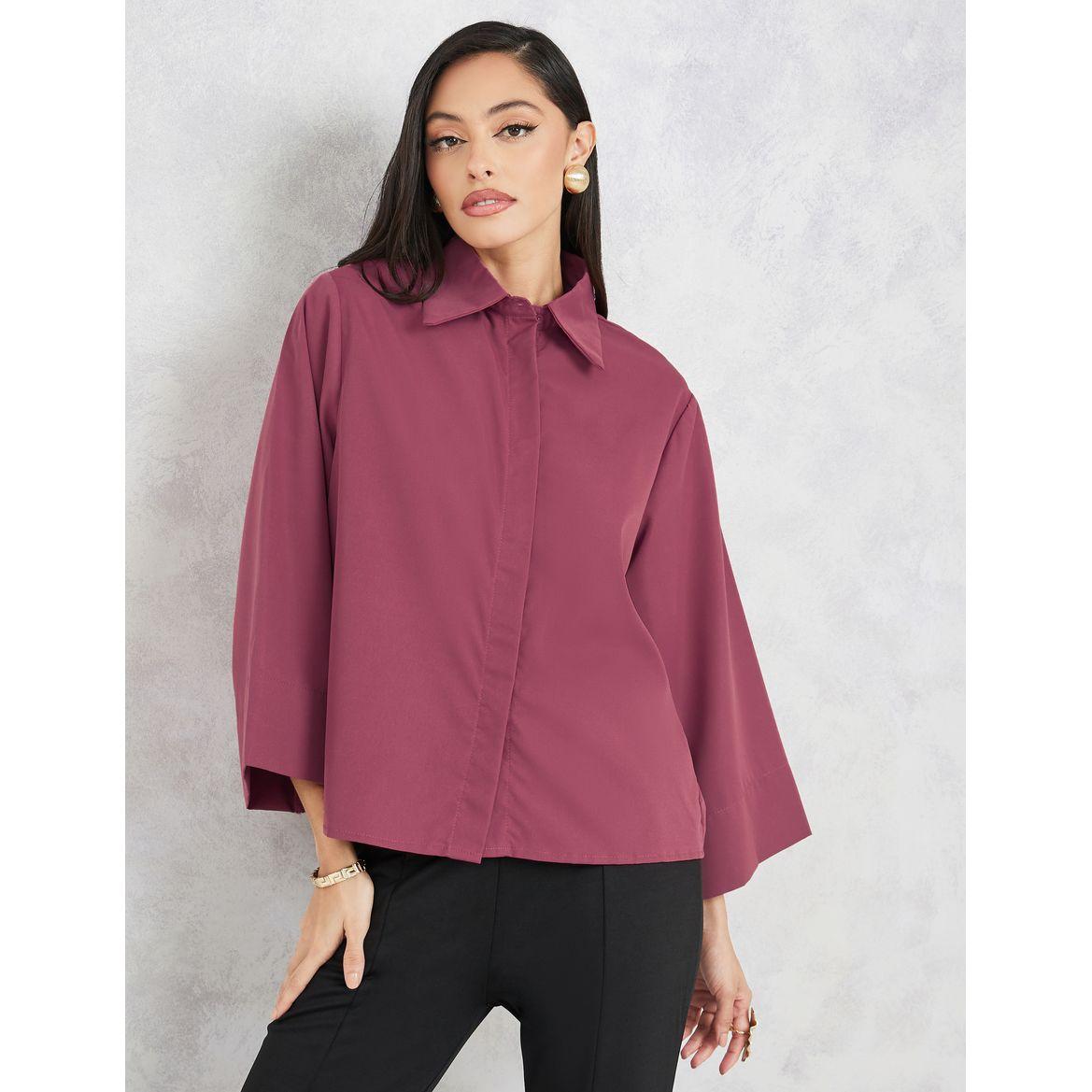 Styli Wide Sleeve Shirt with Concealed Button Placket-women-clothing-shirtsandblouses-shirts-image-2