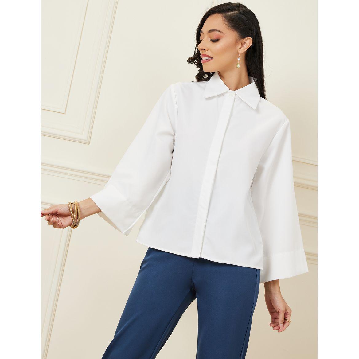 Styli Wide Sleeve Shirt with Concealed Button Placket-women-clothing-shirtsandblouses-shirts-image-3