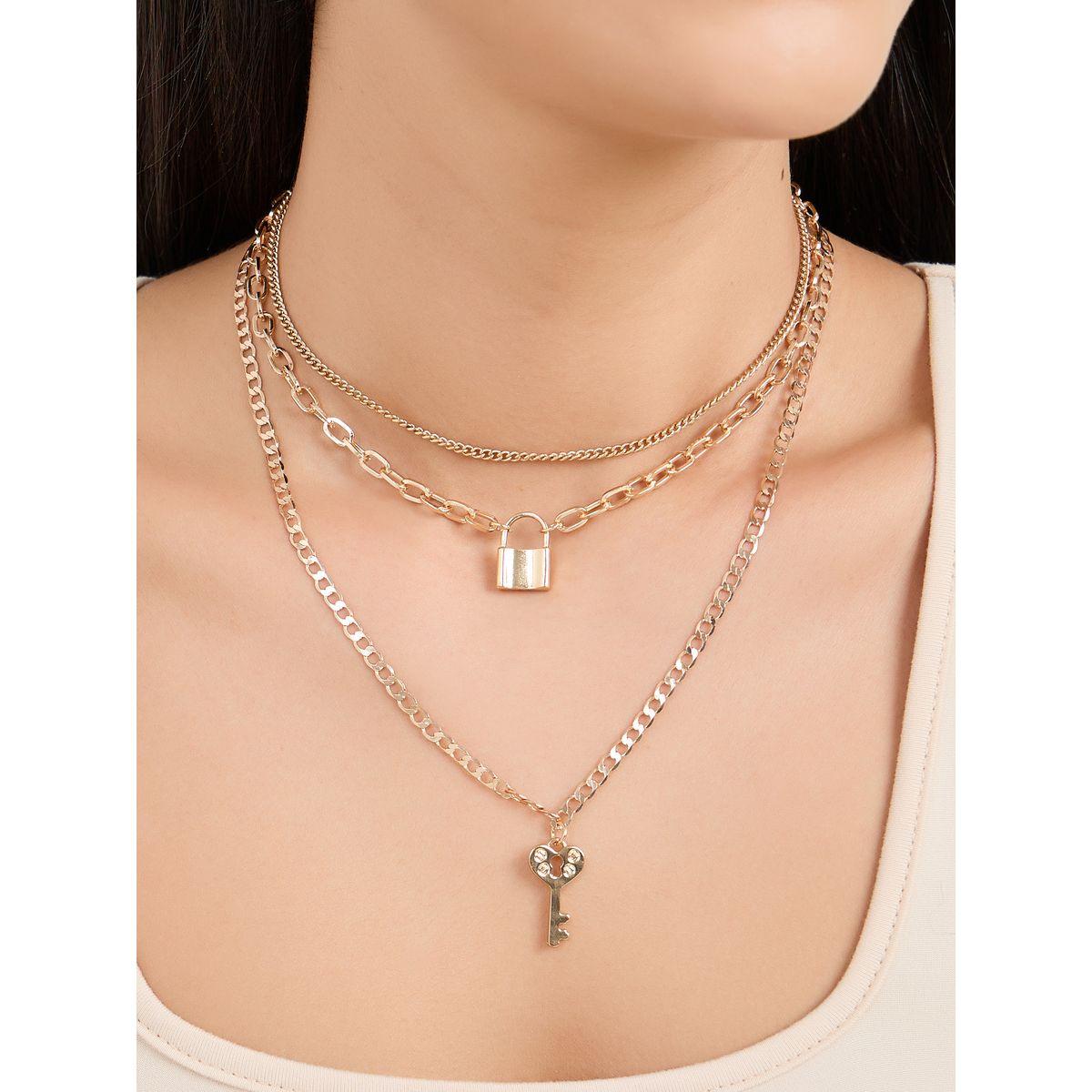 Styli Set of 3 - Key Lock Pendant Chain Necklace-women-watchesandjewellery-jewellery-necklacesandpendants-image-1