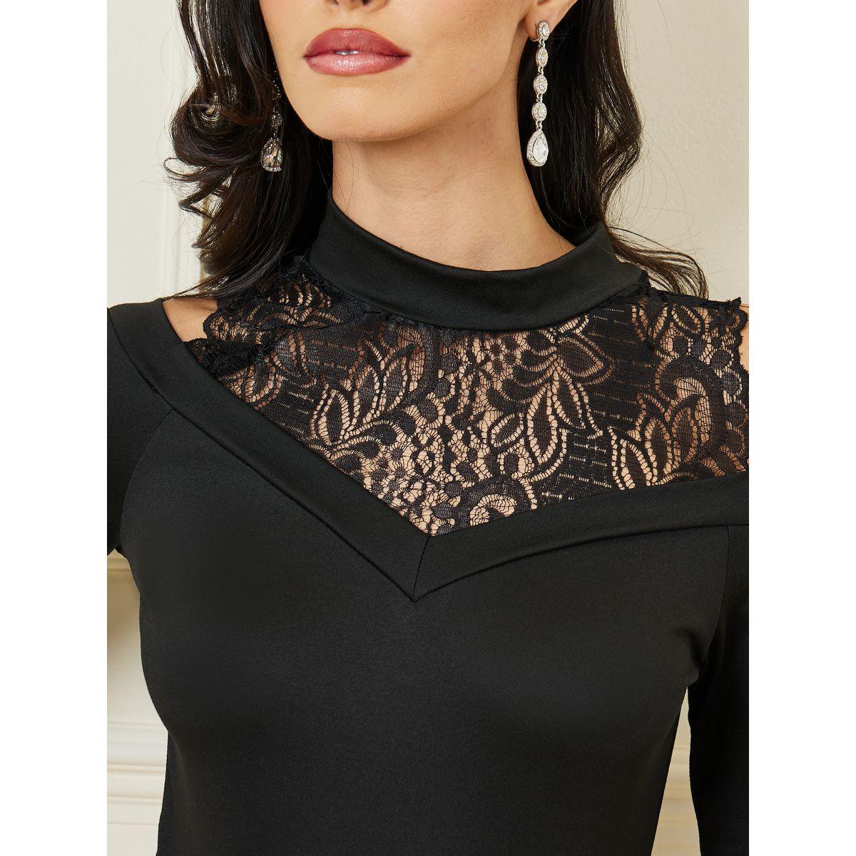 Styli High Neck Cold Shoulder Lace Insert Bodysuit-women-clothing-shirtsandblouses-blouses-image-4