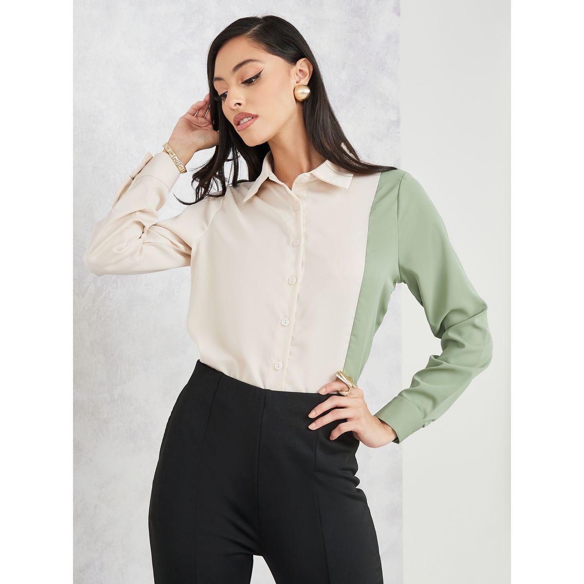 Styli Colorblock Button Up Shirt-women-clothing-shirtsandblouses-shirts-image-1