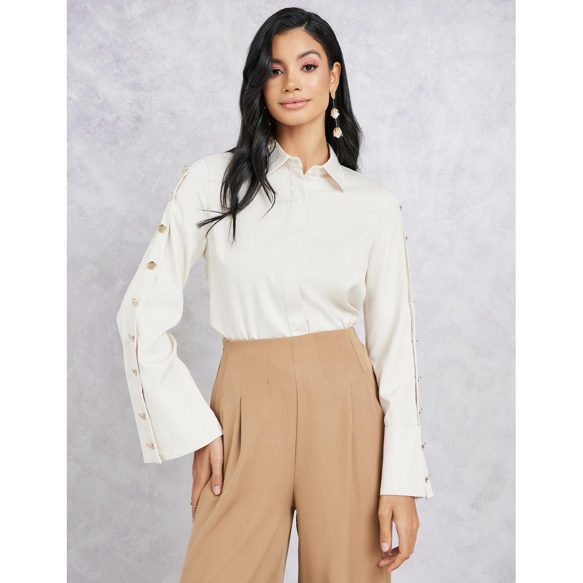 Styli Button Accent Flared Sleeve Shirt-women-clothing-shirtsandblouses-shirts-image-1