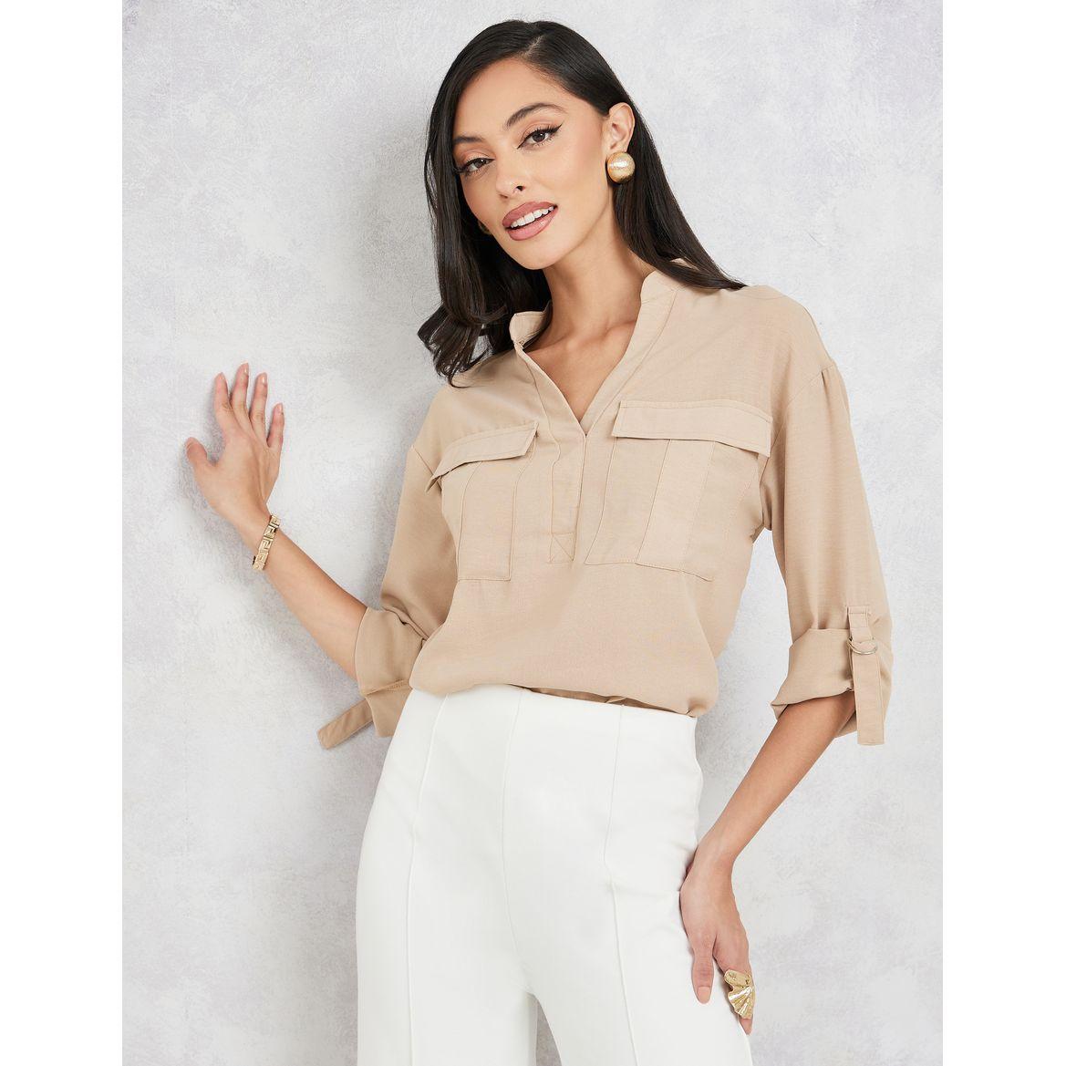 Styli Pocket Detail Blouse with Roll Up Sleeves-women-clothing-shirtsandblouses-blouses-image-1