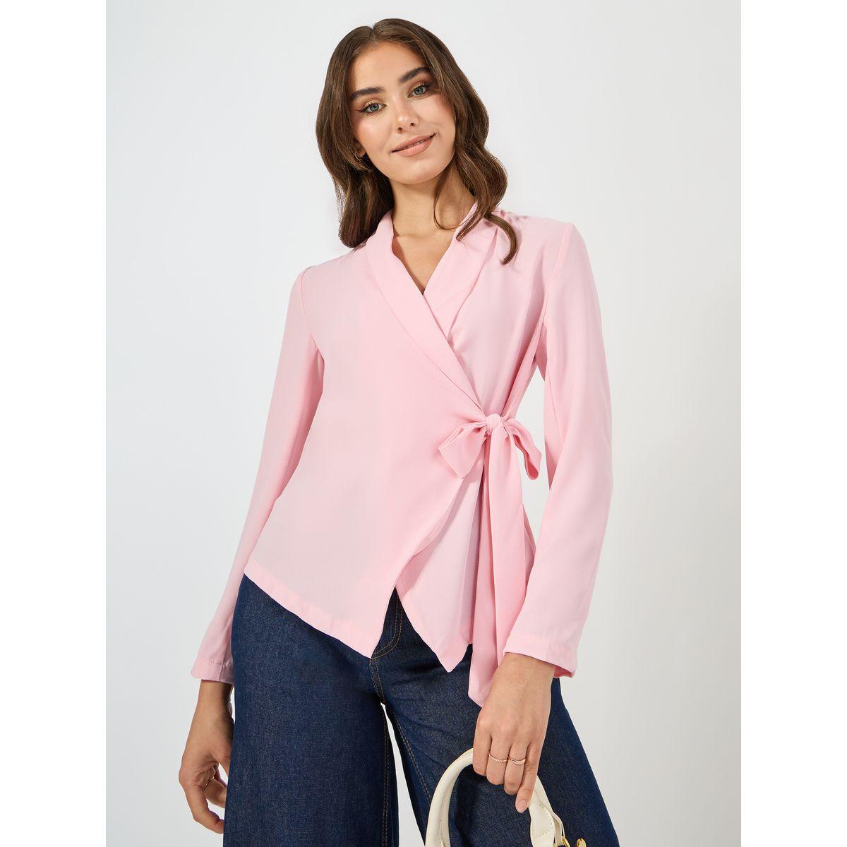 بلوزة بنمط لف مع اكمام طويلة-women-clothing-shirtsandblouses-blouses-image-1