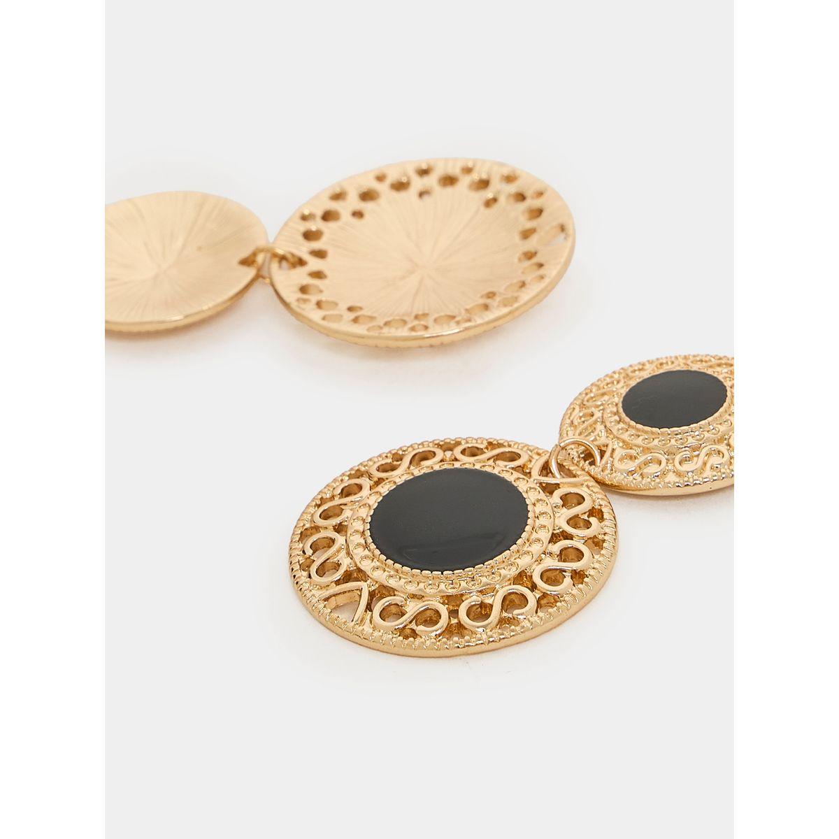 Styli Textured Round Drop Earrings-women-watchesandjewellery-jewellery-earrings-image-3
