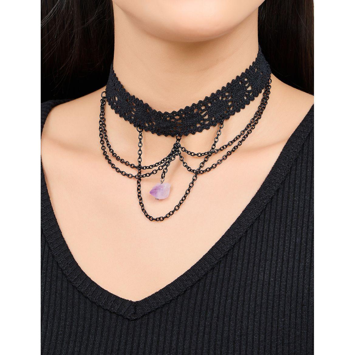 Styli Chain Drop Design Fitted Choker-women-watchesandjewellery-jewellery-necklacesandpendants-image-1