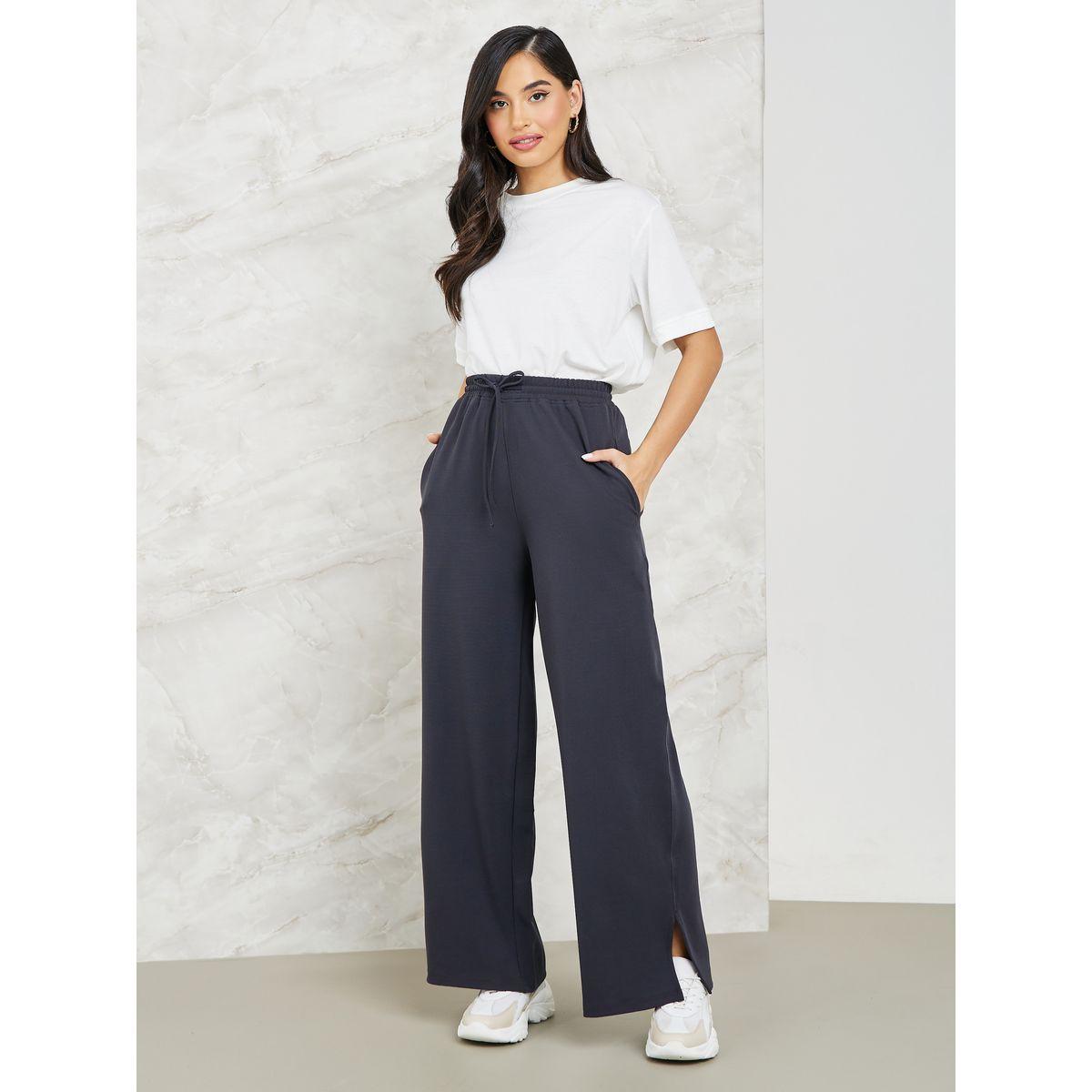 Styli Wide Leg Jogger with Side Slit-women-clothing-bottoms-joggers-image-1